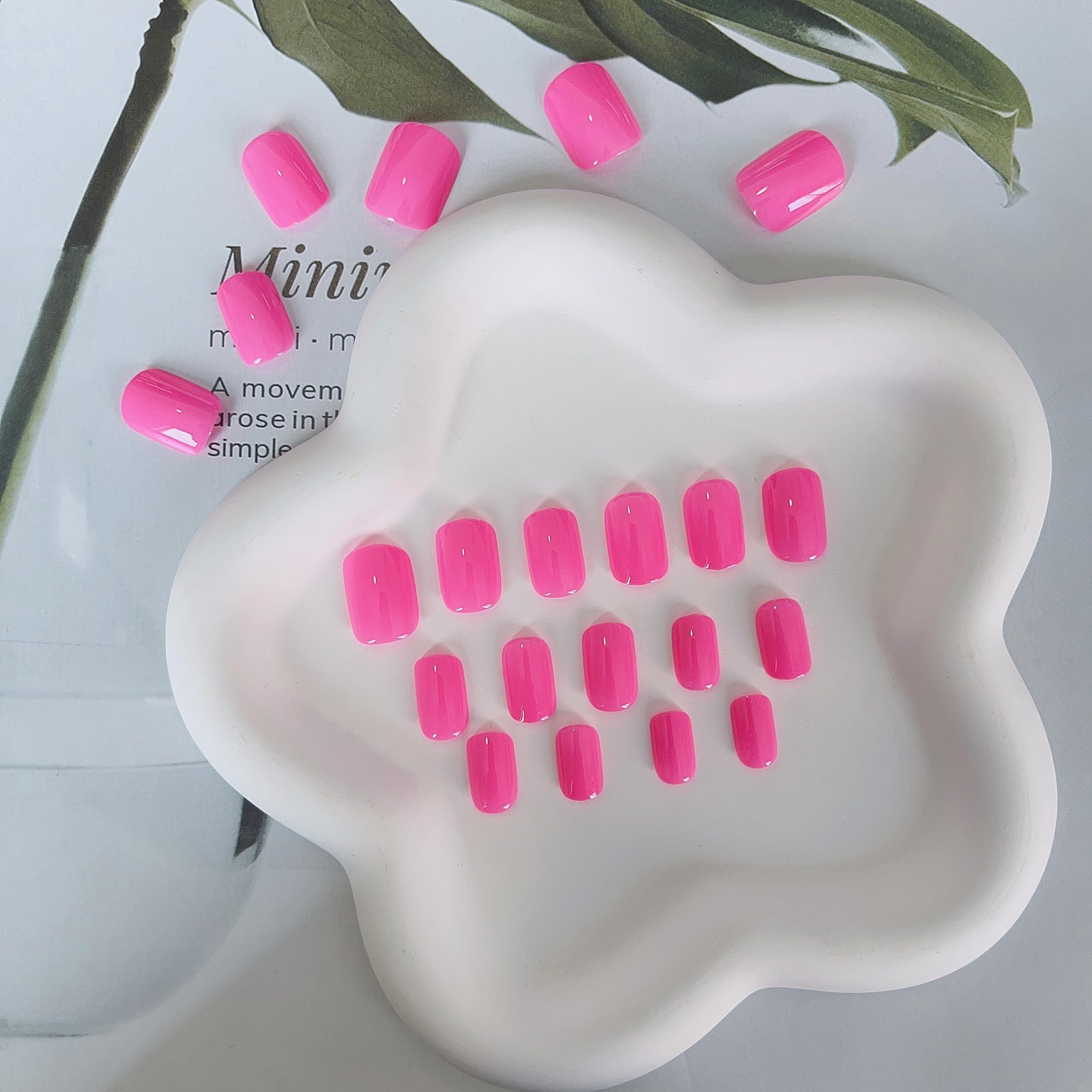 Amazon.com: Hot Pink Press on Nails Short Square, KQueenest Gel