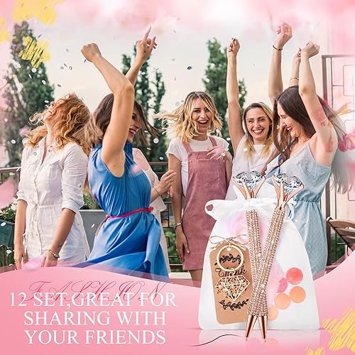 Vista 11 de Qilery Juego de 12 bolígrafos de diamante para despedida de soltera, bolígrafos de diamante con llaveros de diamante, bolígrafo de cristal de boda