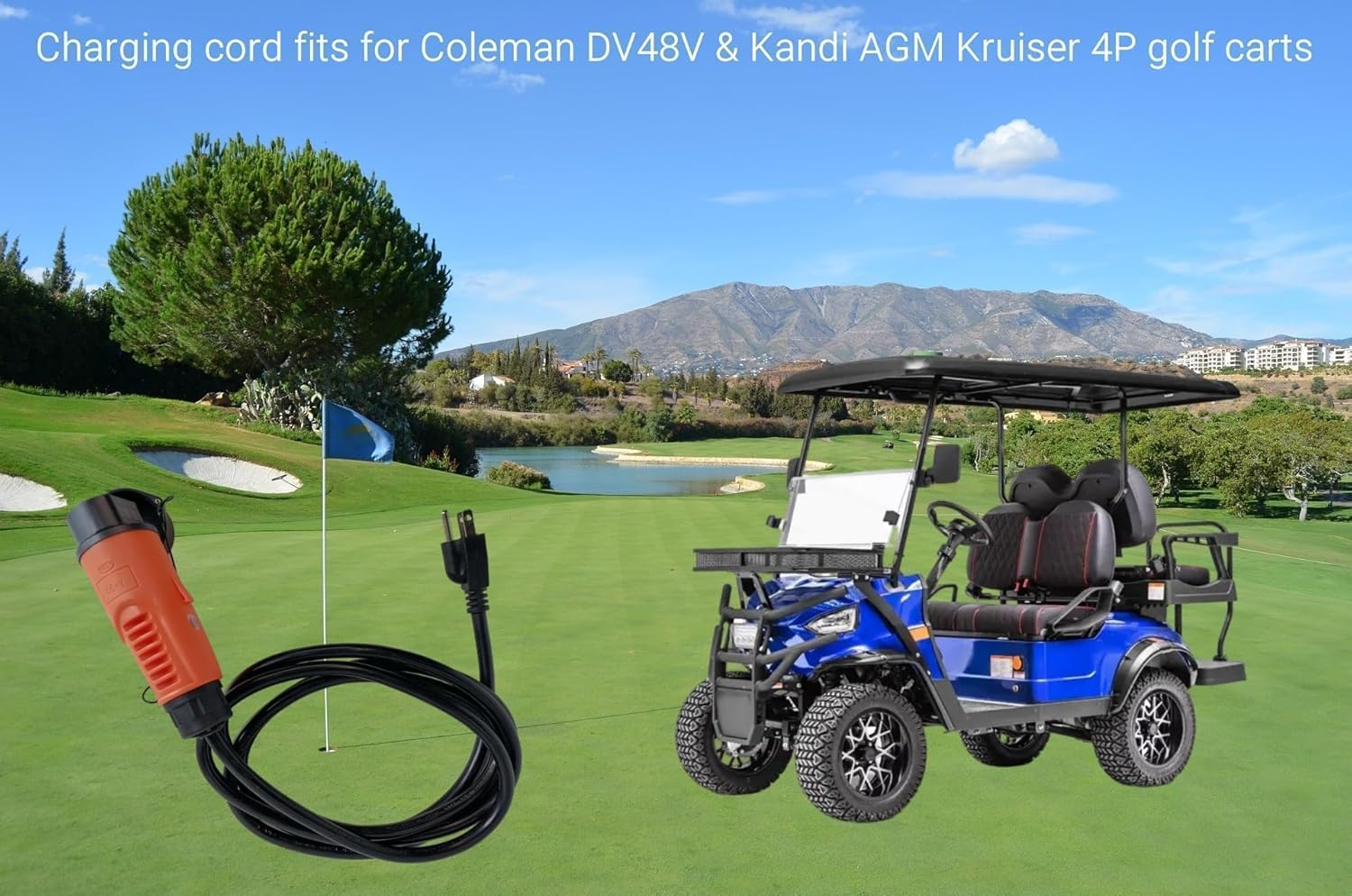 ETL Listed Y-30 Golf Cart Charging Power Cord for Coleman DR48V & Kandi AGM Kruiser 4P EV, 14 AWG Heavy Duty Charge Cable, Orange 8.2 ft