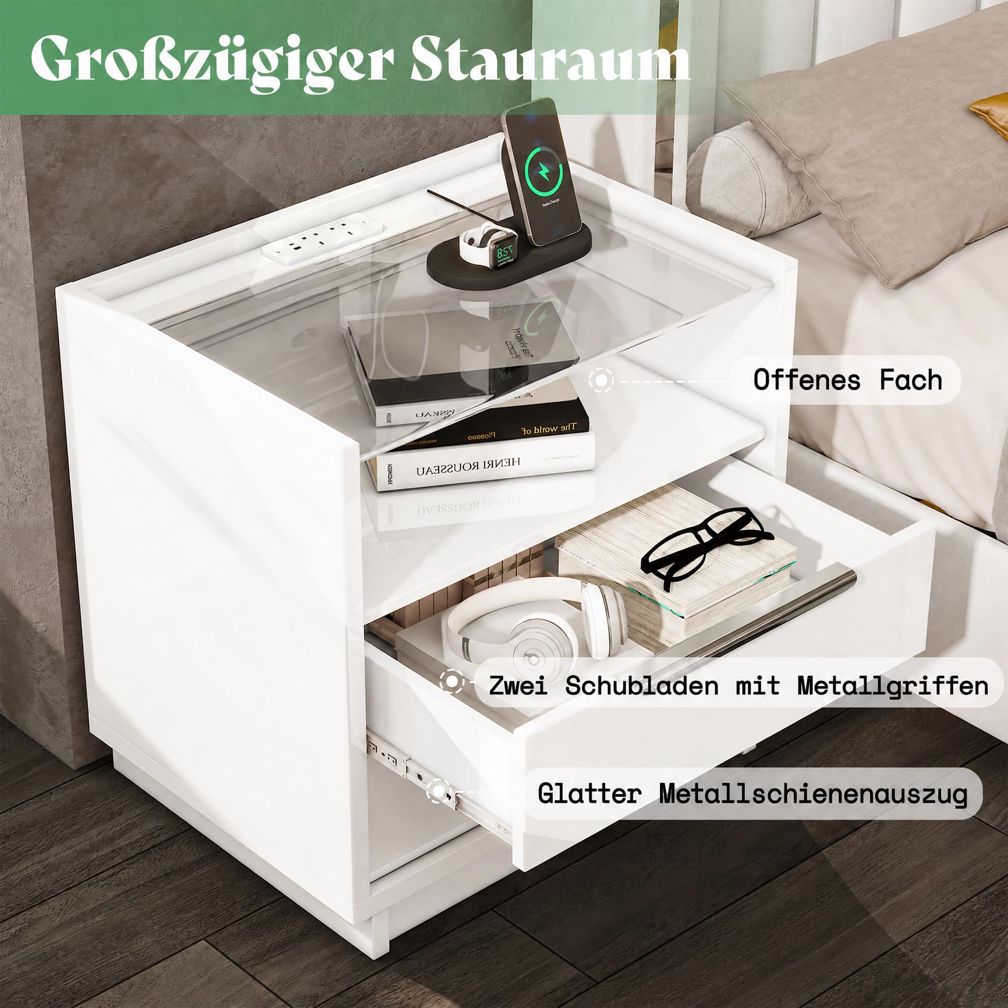 LUXOAK Ensemble de 3 pièces pour chambre à coucher, commode et tables de