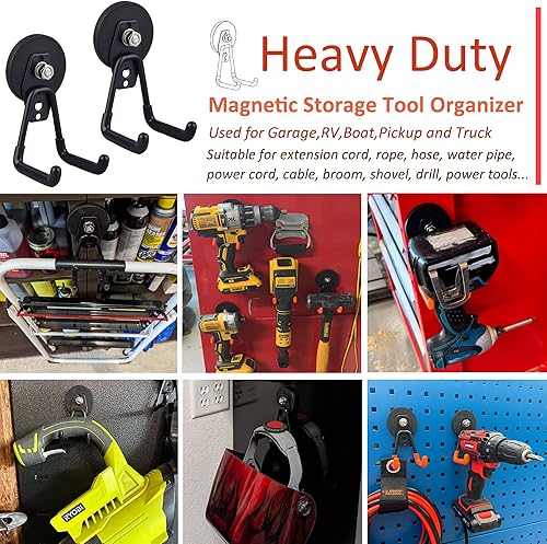 Miniatura 2 de ULIBERMAGNET Ganchos magnéticos de garaje resistentes, paquete de 4 ganchos magnéticos fuertes para taladro eléctrico, herramientas de jardín,