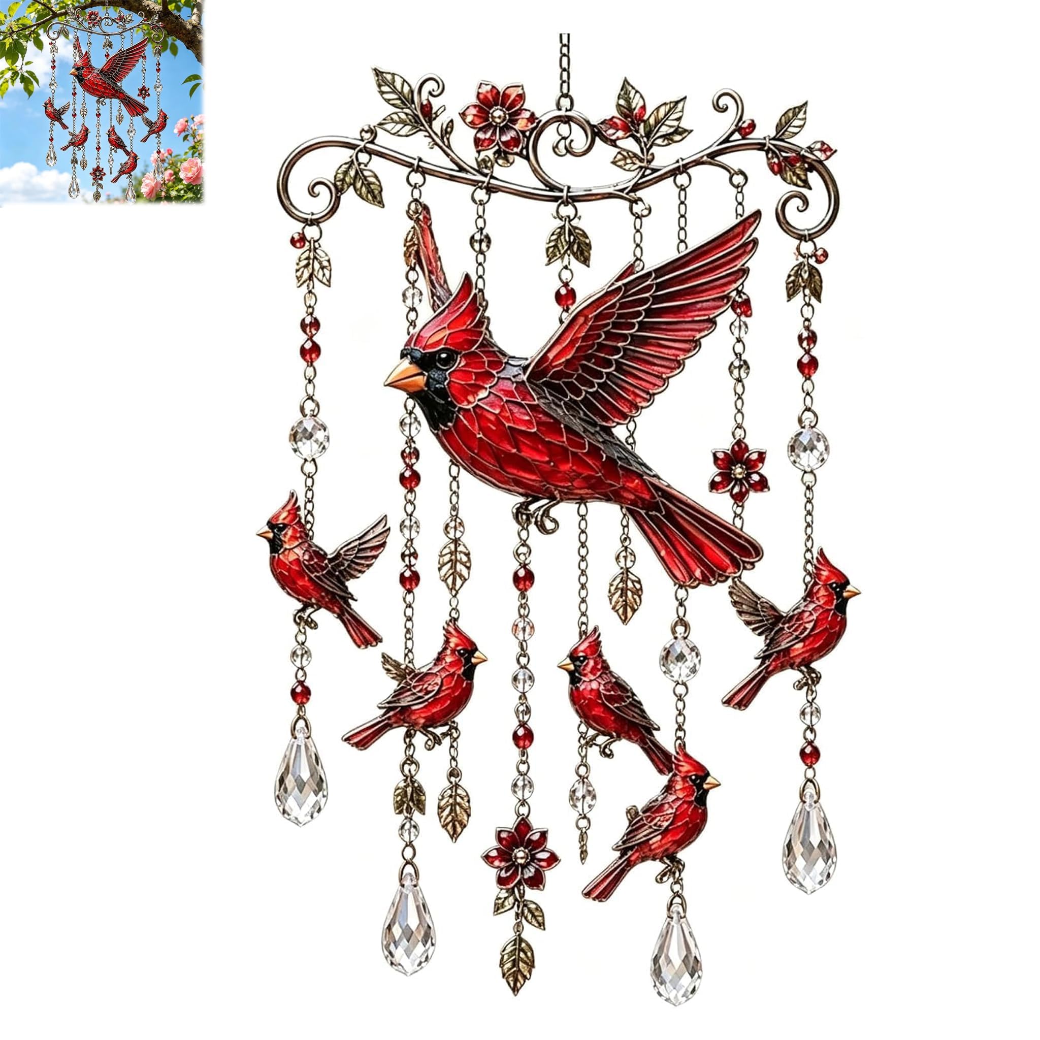 Graceful Hummingbird Wind Chime, Stained Glass & Crystal Sun Catcher Windchime, Colorful Bird Yard Decorations Outdoor, for Patio Balcony Porch Garden