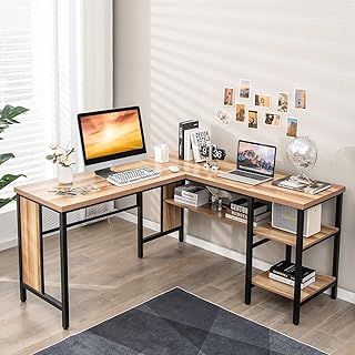 DESKIZIA Office Table for Home | L Shaped Office Desk with Bookshelf & Storage Shelves | Wooden Study & Computer Table for Price In India