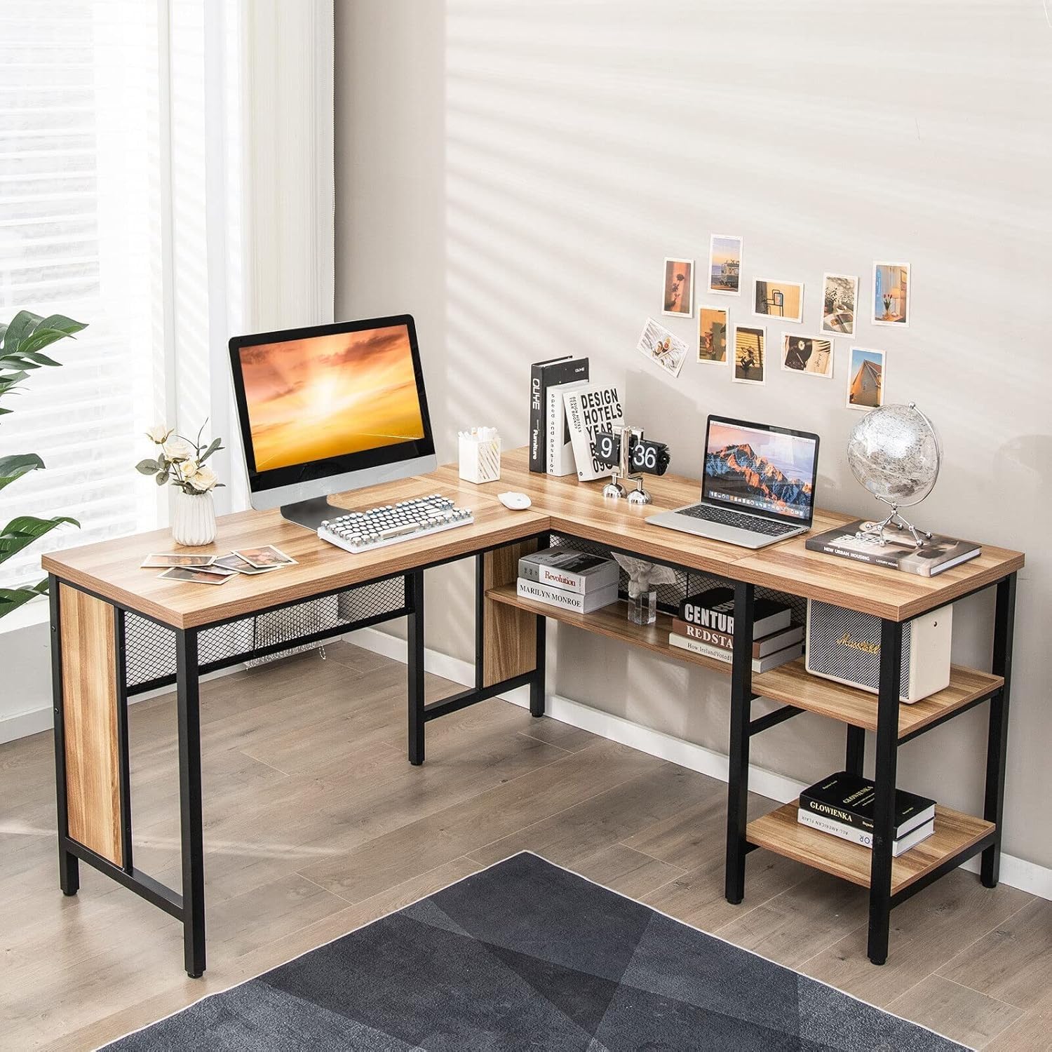 DESKIZIA Office Table for Home | L Shaped Office Desk with Bookshelf & Storage Shelves | Wooden Study & Computer Table for...