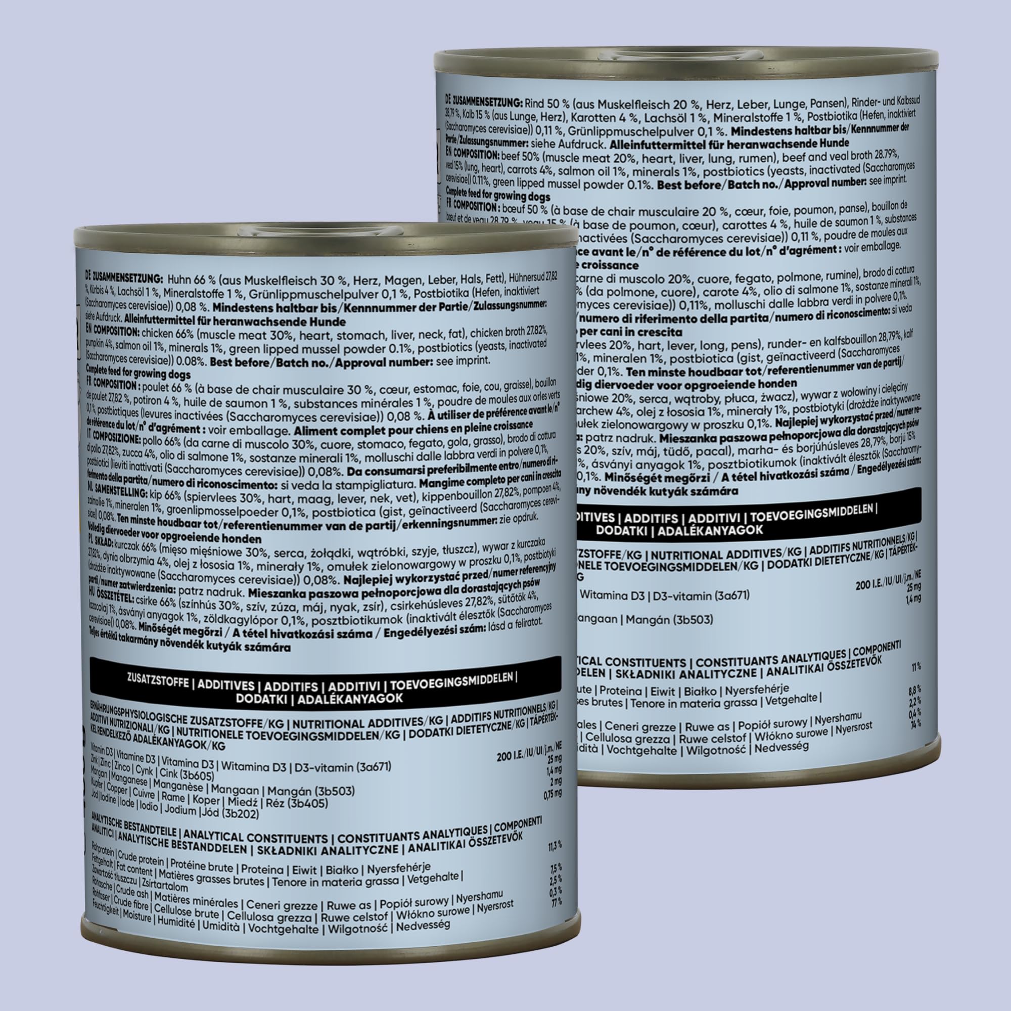 LUCKY JIM Huhn, Rind & Kalb JUNIOR Hundefutter nass - 18 x 400g Dosen - Nassfutter für Junge Hunde getreidefrei, ohne Zuckerzusatz & mit Postbiotika, Made in Germany, mit Tierärzten entwickelt