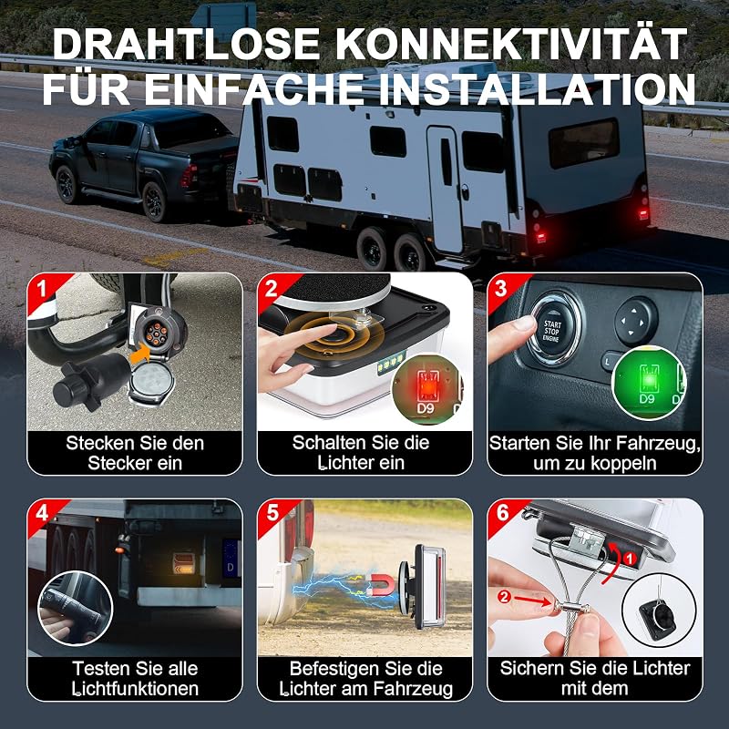Dinfu vezeték nélküli LED hátsó pótkocsi lámpa szett mágneses talppal 12V 24V 7 pólusú csatlakozó IP67 vízálló autó utánfutóhoz traktorhoz é