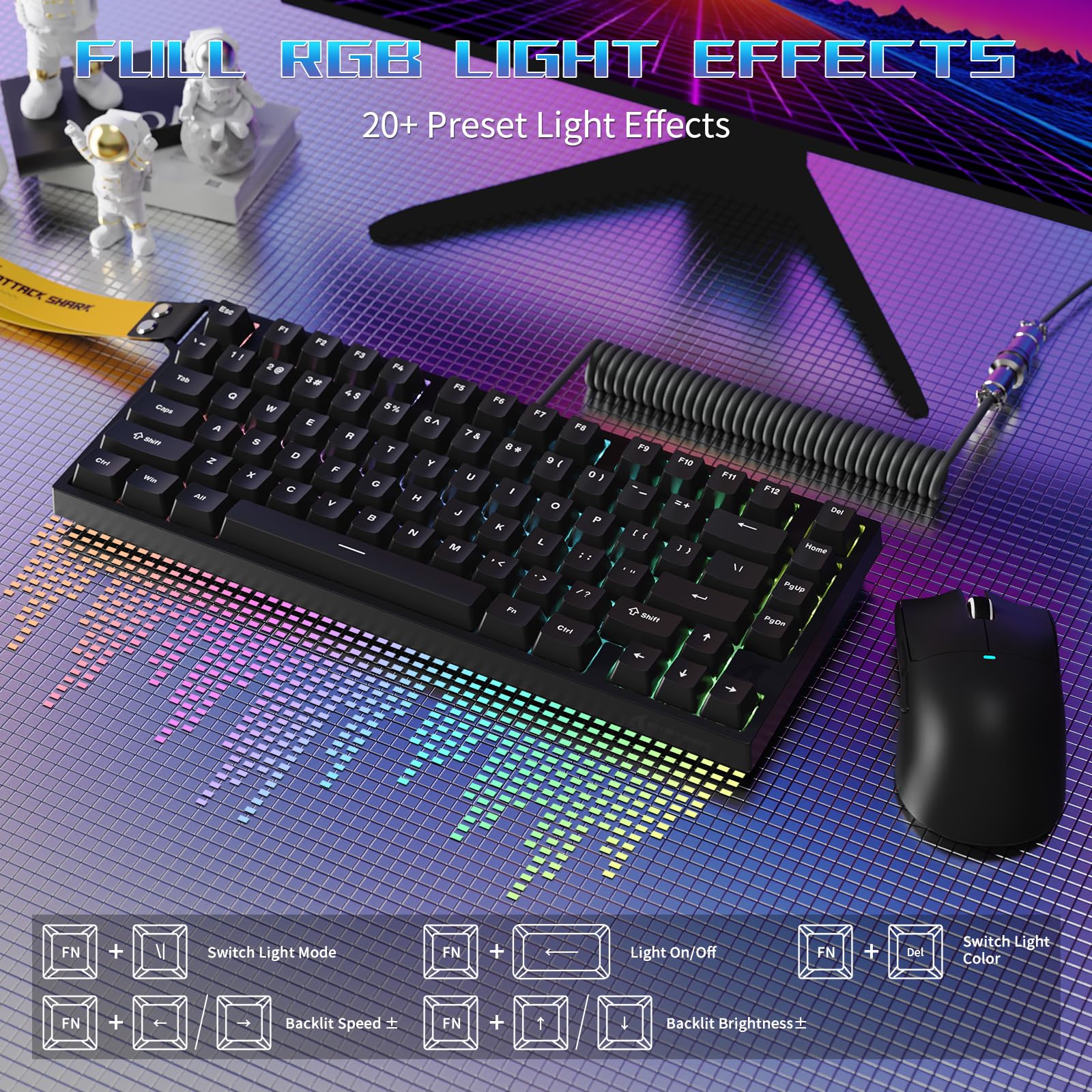 ATTACK SHARK R82 HE Tastiera Gaming 75% con Cavo, con Cavo C01ULTRA LED, Switch Magnetici, 8000Hz, Precisione Ultra 0,005mm RT Tech, Retroilluminazione RGB, 5 Strati Fonoassorbenti (Nero)