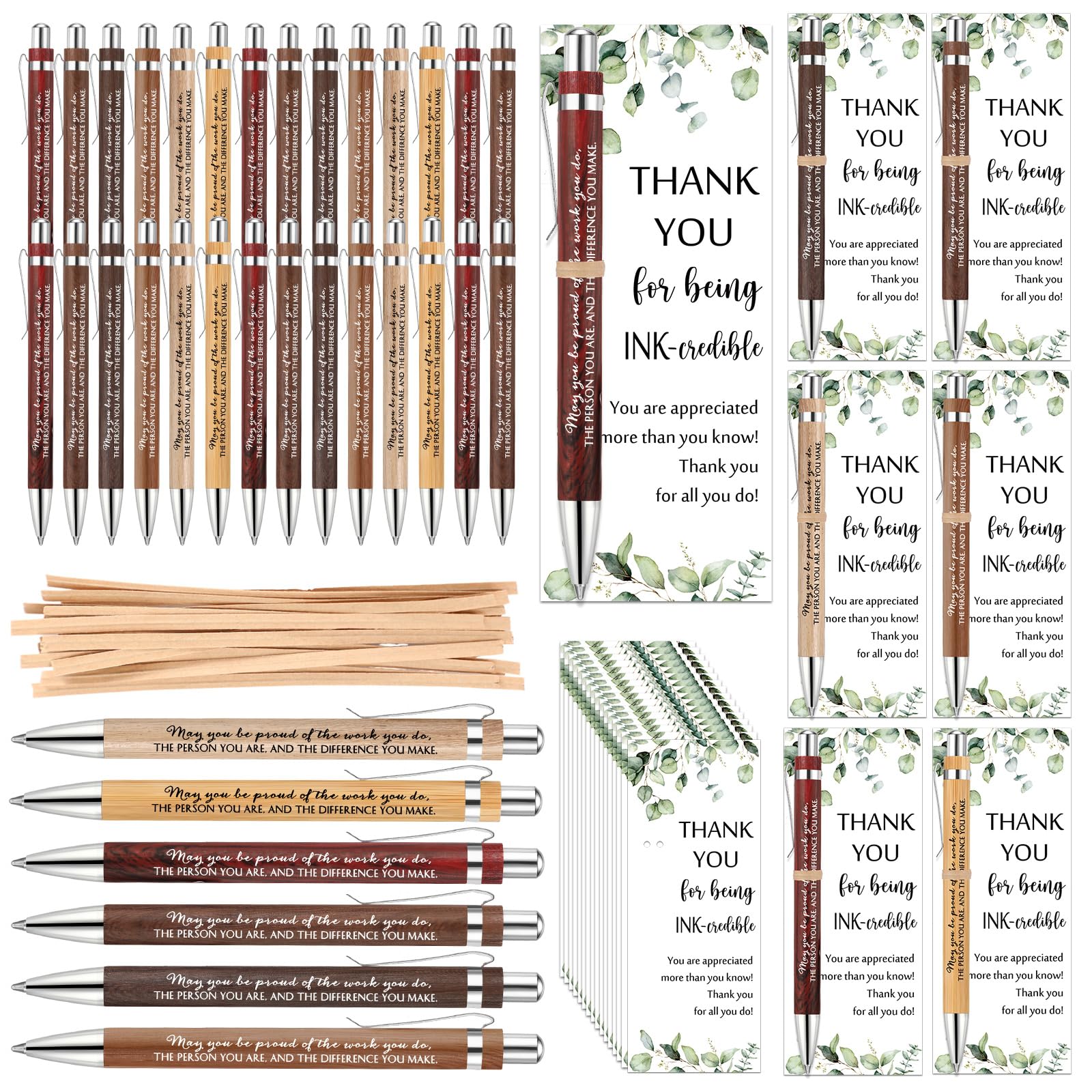 Yeaqee 36 Sets Thank You Pens Bulk Wood Bamboo Pen with Cards Valentines Appreciation Gifts for Employee Coworkers Office Nurse Staff Team Teacher