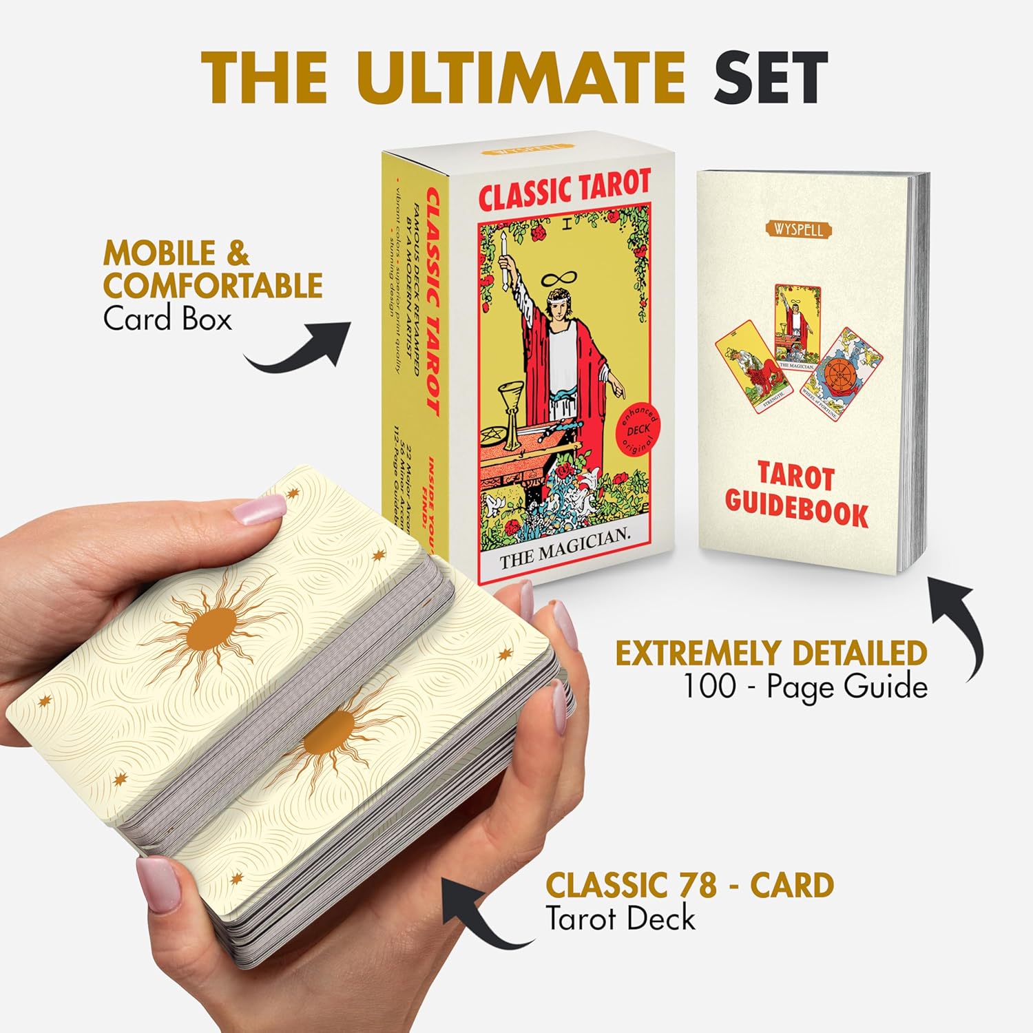 Wyspell Classic Tarot Cards for Beginners - Original Tarot Cards with Guide Book - Beginner Friendly - Traditional Tarot Deck (Light) - Image 2