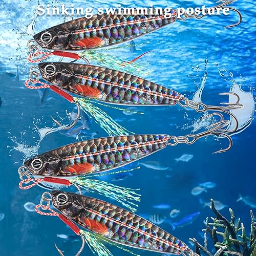 Miniatura 10 de FREGITO Plantillas de pesca verticales de agua salada, cuchara de jigging vertical, señuelos de atún de pesca, señuelos artificiales de pesca para