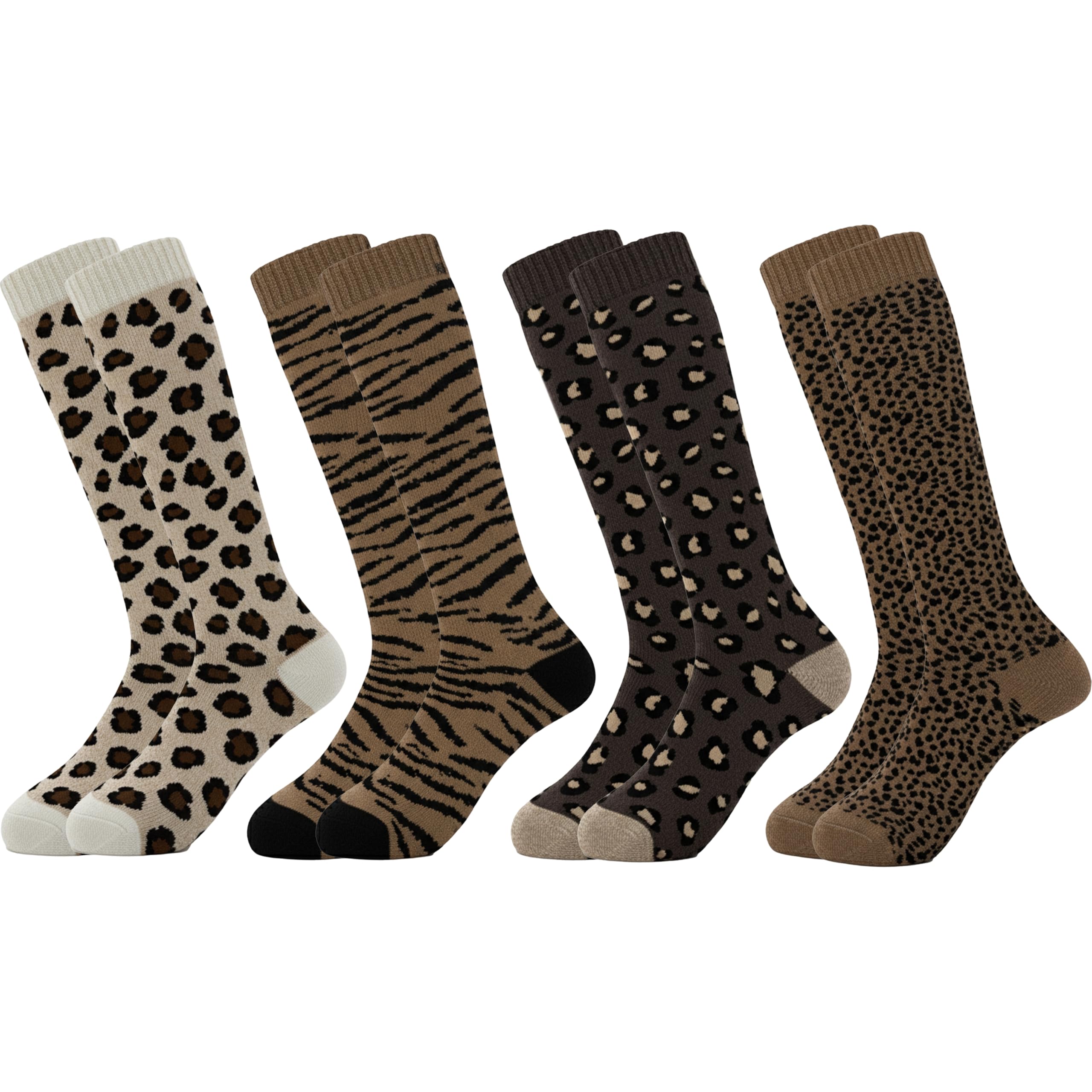 Sock Stack Women’s Wellington Socks 4 Pack Long Welly Socks Outdoor Warm Durable & Soft Fit UK Size 4‑8, Animal Print