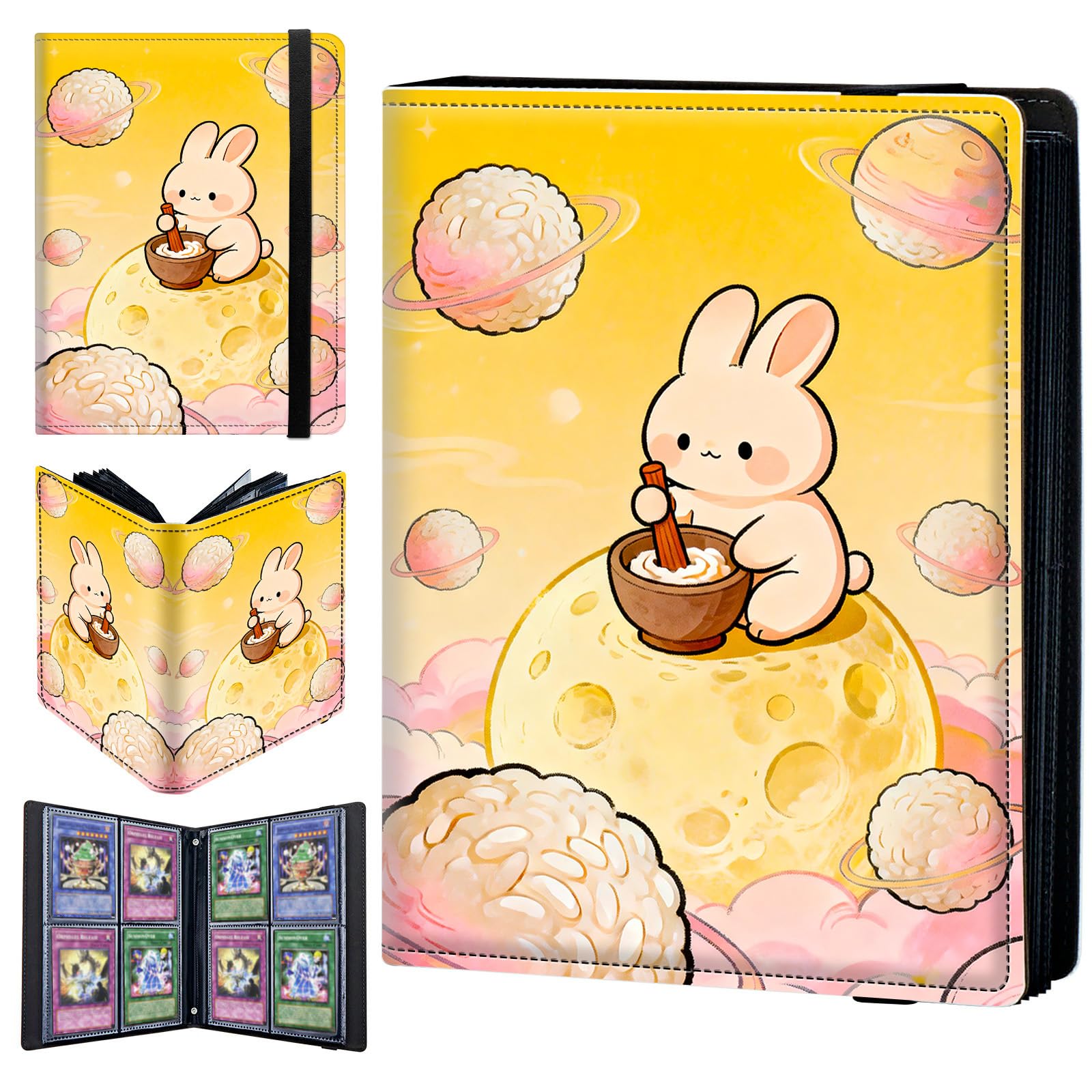 4 Pocket Trading Card Binder 400 Side Loading Pocket Album with Moon and Rabbit Pattern Design Card Binder for Sports Cards & Game Cards