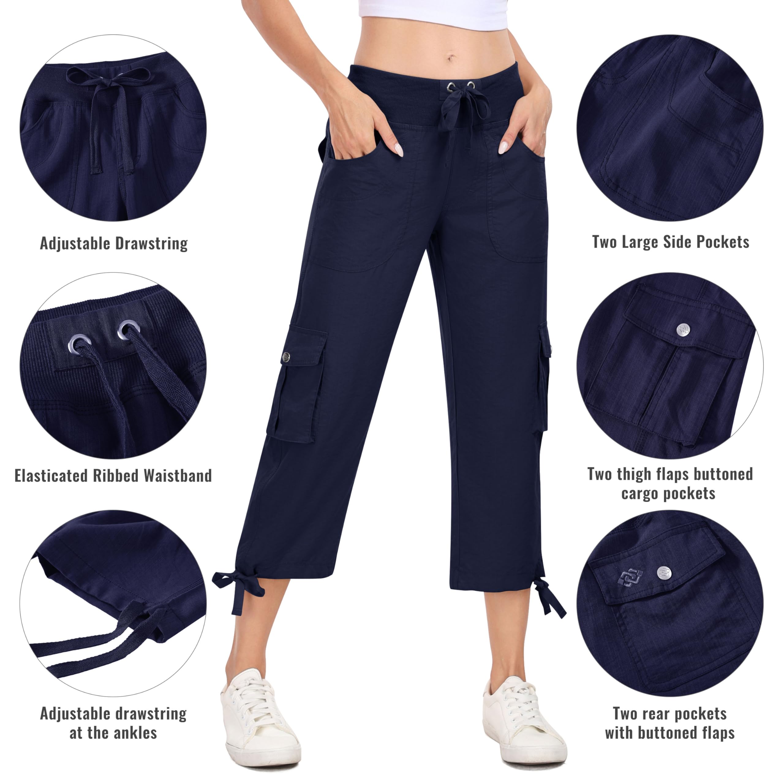 MoFiz Pantalones 3/4 Mujer Verano Pantalones Piratas Cargo de Senderismo y Viajes Pantalon Capri Informales de Moda con 6 Bolsillos
