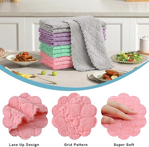 Miniatura 5 de Homaxy Juego de 18 paños de cocina súper suaves y absorbentes para cocina, multicolor, 100% algodón, tejido de gofre, paquete de 6 paños de cocina