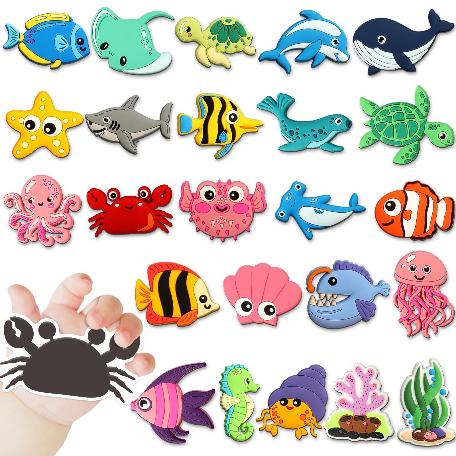 Justforjoyful 24PCS Ocean Animals Refrigerator Magnets for Cute Rubber Sea Animals Educational Sea Life Magnets for Fridge Full Back Magnetic for