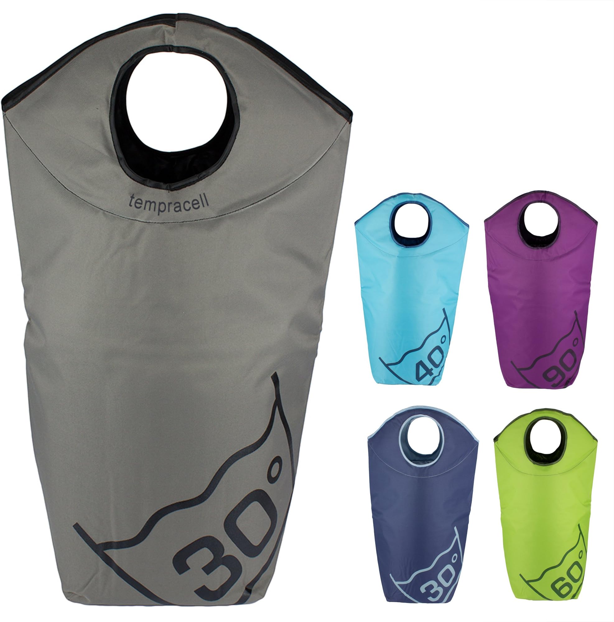 Folding Laundry Baskets – Grey Large Laundry Bag - With inscription for Washing Degrees – 30 Degrees Grey