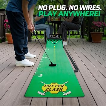 Izzo Golf Putter Clash Electronic Putting Game Digital Scoreboard & 4 Game Modes, Indoor Outdoor Golf Game for Adults, 11 ft Putting Green Mat, Golf Gifts for Men, Putter & Balls Included