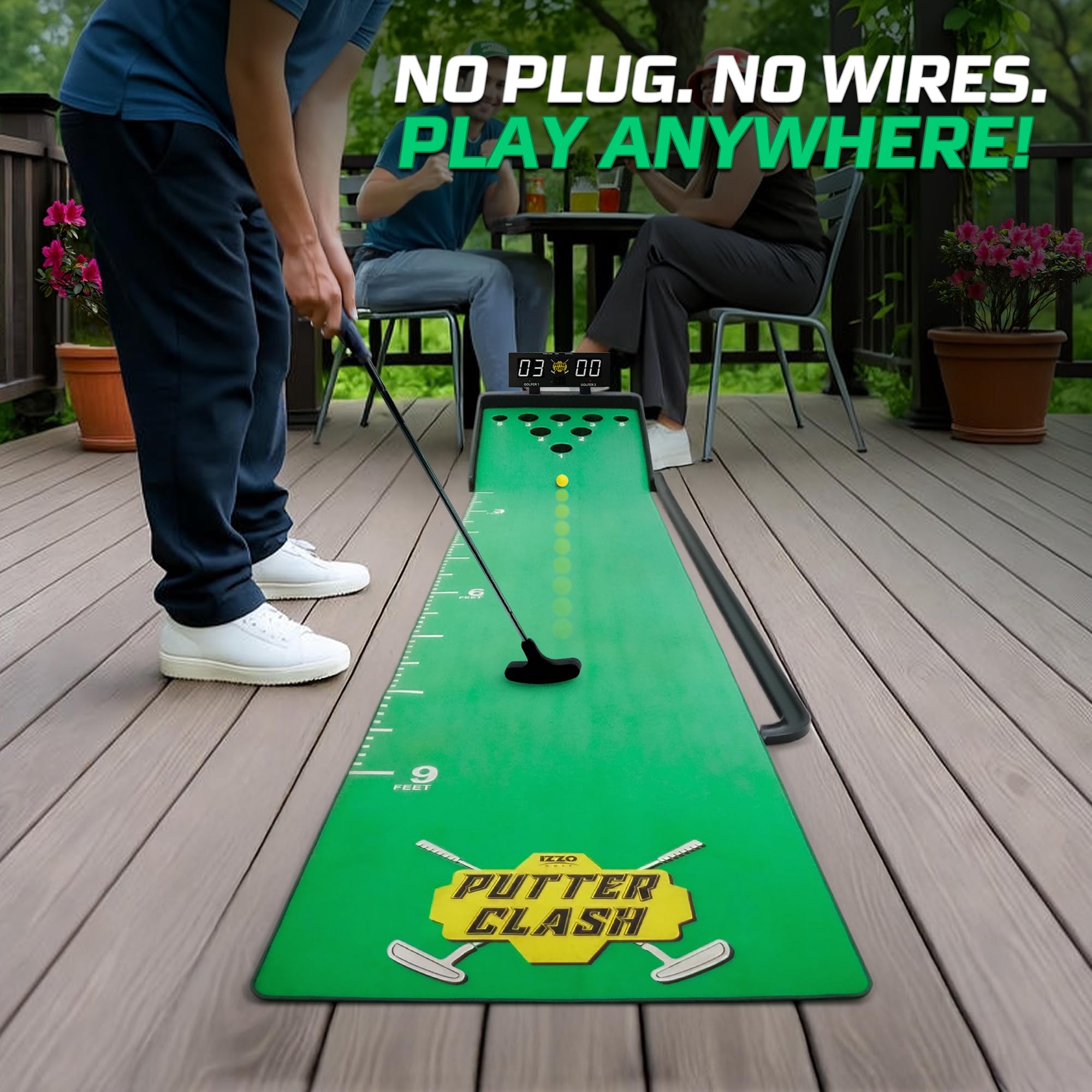 Izzo Golf Putter Clash Electronic Putting Game - Tablero Digital y 4 Modos de Juego, Juego de Golf para Interior para Adultos, 3,4 m Putting Green Mat, Regalos de Golf para Hombres, Putter