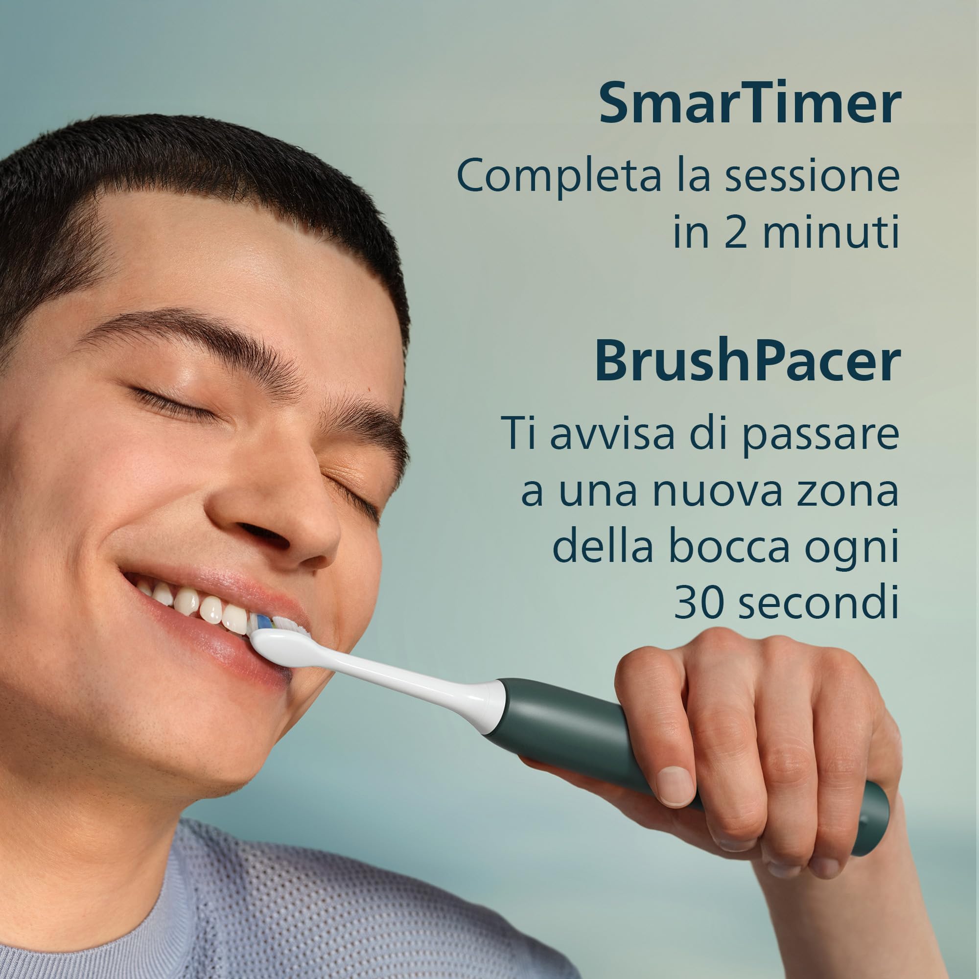 Philips Sonicare Serie 4100 - Spazzolino elettrico sonico, Sensore di pressione, 4 impostazioni, EasyStart, SmarTimer, autonomia 21 giorni, custodia, verde bosco, HX4042/46, [Nuovo]
