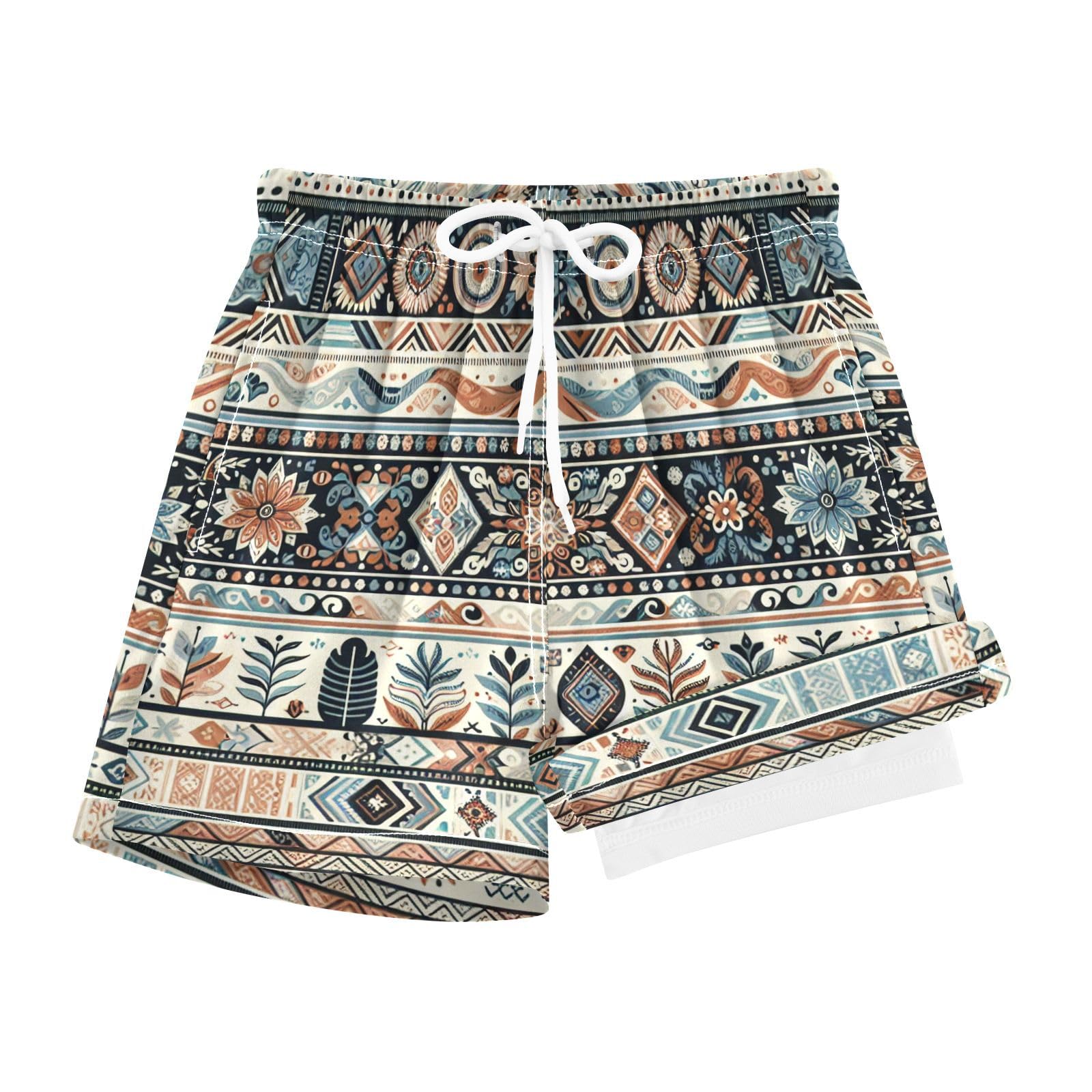 YANENDIE Boy Swim Trunks with Compression Liner Aztec Navajo Boys Swim Shorts Quick Dry Beach Shorts