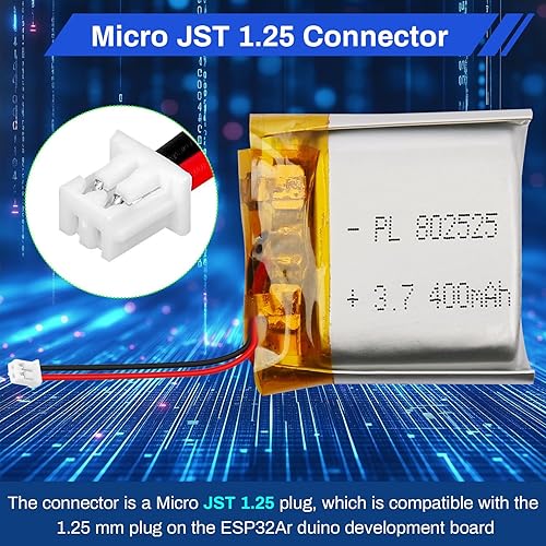 Miniatura 4 de Batería de polímero de litio 3.7V 400mAh 802525 Lipo Batería recargable con cable Molex 0.049 in Conector para altavoz, rastreador GPS, dispositivo