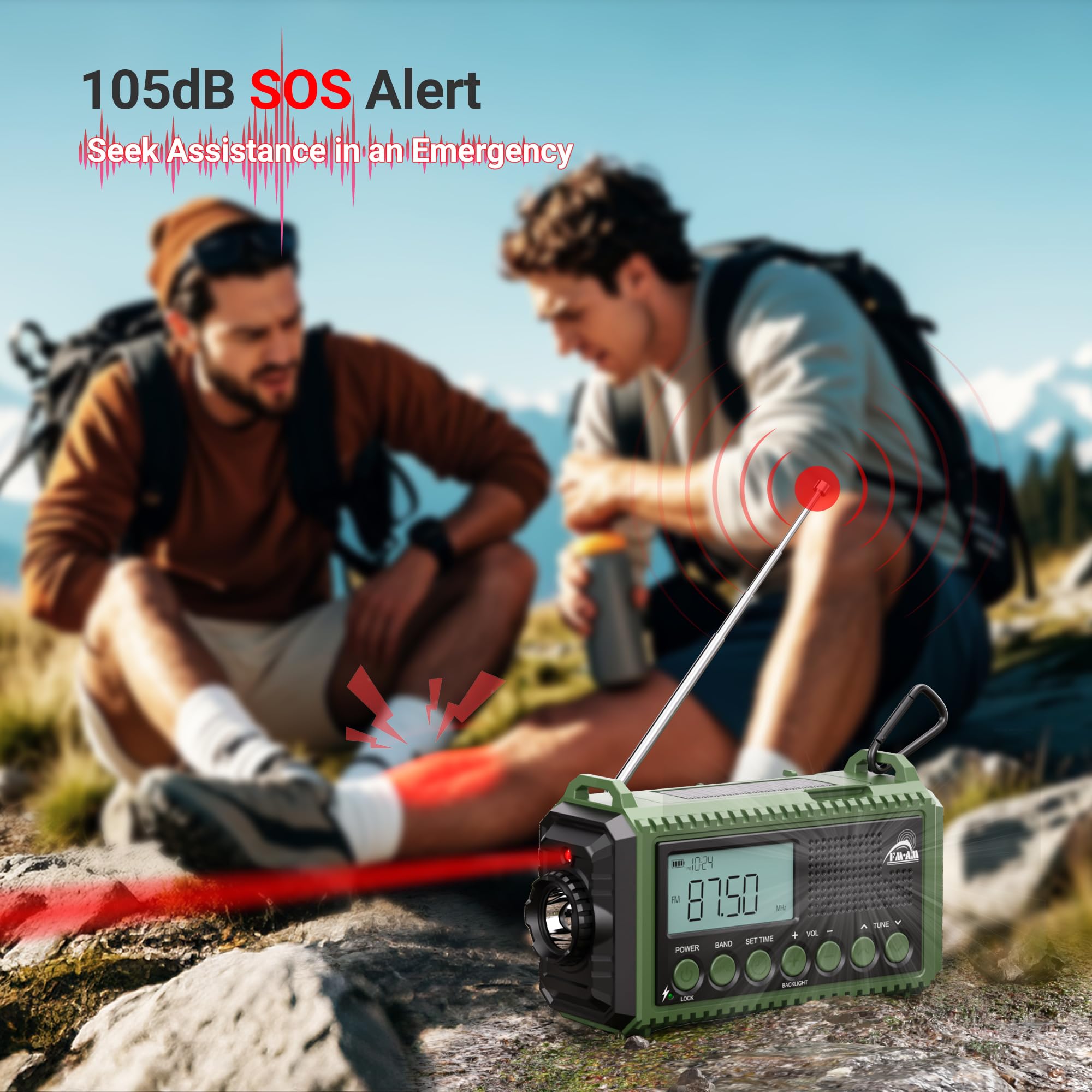Radio à Manivelle AM/FM/SW 12000mAh, Portable Camping avec Lampe de Poche, Radio d'Urgence Type C SOS Dynamo