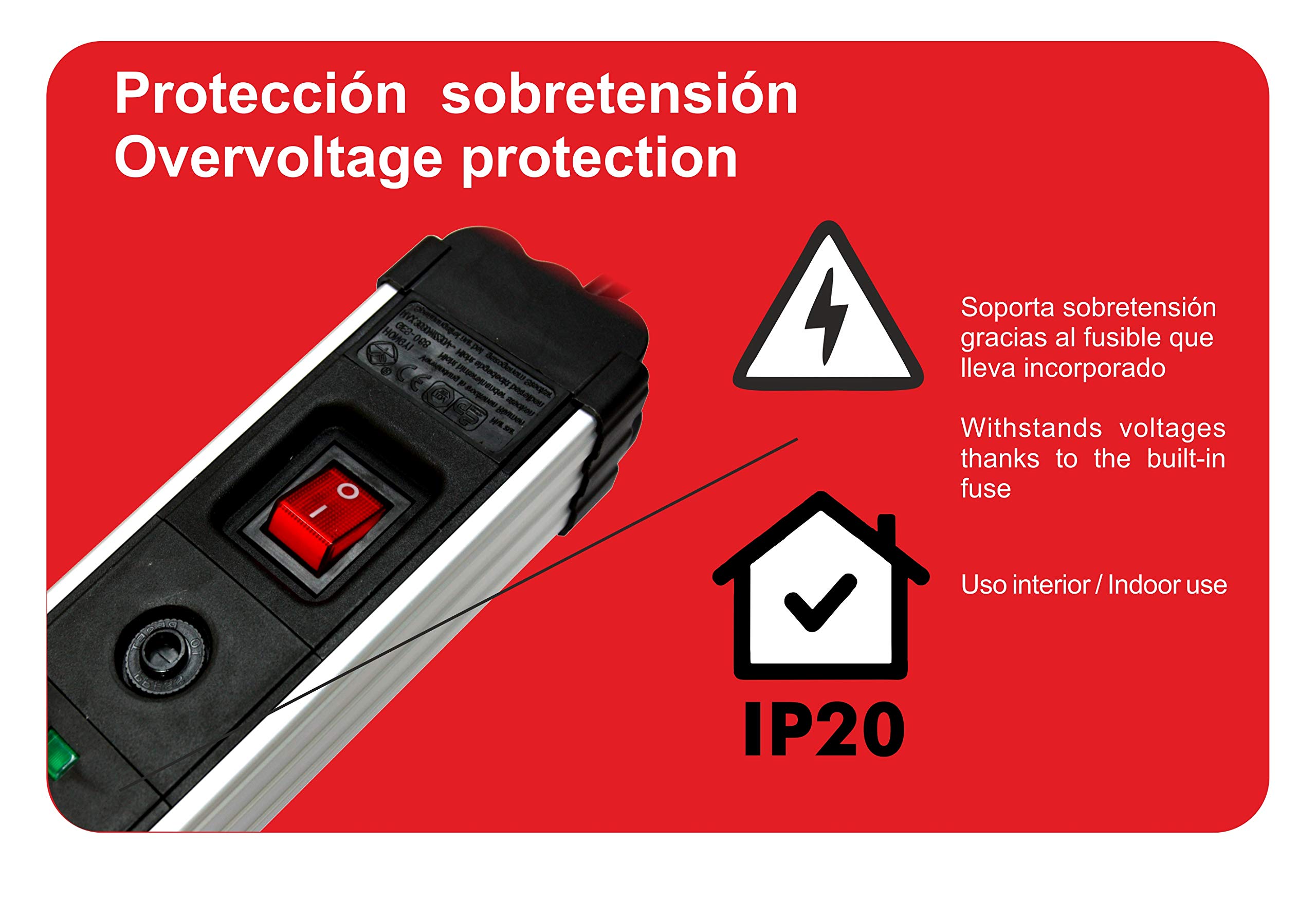 Regleta de enchufes con protección sobretensión sobrecalentamiento Silver Electronics 6 Tomas, Cable 1,5 Metros Negro