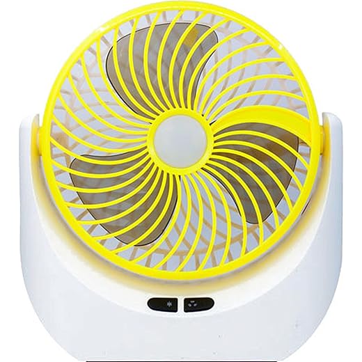 REXERA 2400mAh Rechargeable 7 Inch Desk Fan with LED Lighting| Rechargeable Fan| USB Charging Fan| 3 Fan Speed| 2-Light Brightness Setting| High Speed Table Fan for Home Office Travel (Yellow)