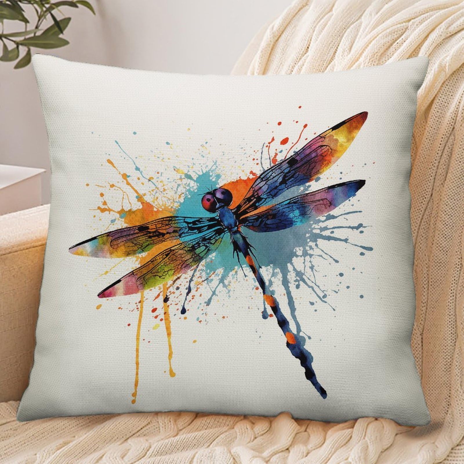 Fekiloot Style Paint Splash Dragonfly Pillowcase Pillow Sham Pillow Case