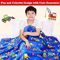 Vista 2 de Lukeight Manta de Excavadora para Niños Pequeños Regalos para Niños y Niñas, Manta de Tractor de Felpa para Niños, Manta Gruesa y Cálida para Niños
