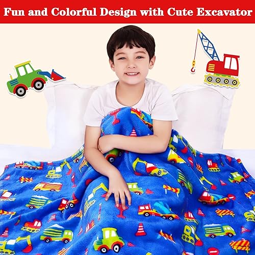 Miniatura 2 de Lukeight Manta de excavadora para niños y niñas, manta de tractor de felpa para niños, manta gruesa y cálida para cumpleaños de adolescentes