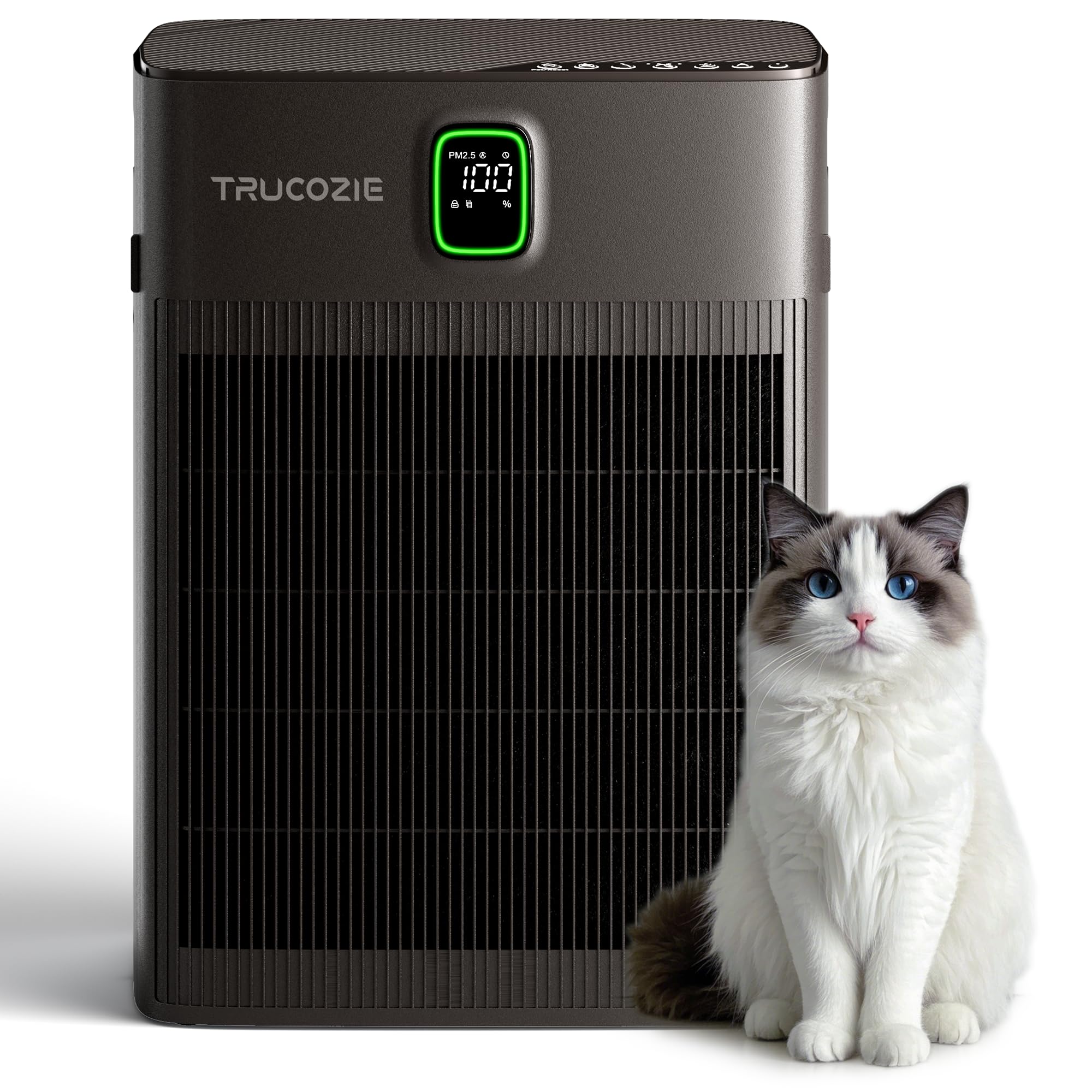 Trucozie Air Purifier for Home Up to 2000 Ft² in 1 Hr with Washable Pre-Filter, Air Purifier for Home Pets with PM 2.5 Air Quality Display, Sleep Mode for Allergies, Dust, Smoke, Grayish Brown