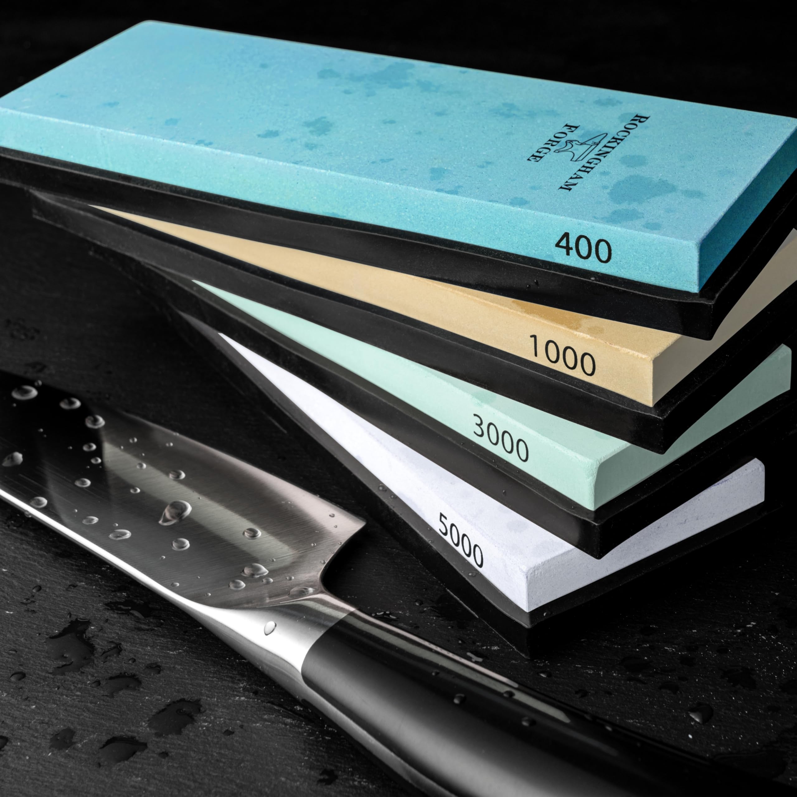 Rockingham Forge SUPERSHARP PRO Kombinationsschleifstein 2-in-1 mittel/fein 1000/3000 Körnung -Professionelles Messerschärfen Zwei Steine in einem mit rutschfester Basis