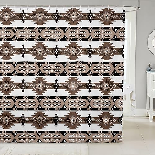 Miniatura 30 de Cortina de baño azteca de 72 pulgadas de ancho x 72 pulgadas de largo, cortina de ducha étnica tribal con flechas occidentales, juego de cortina