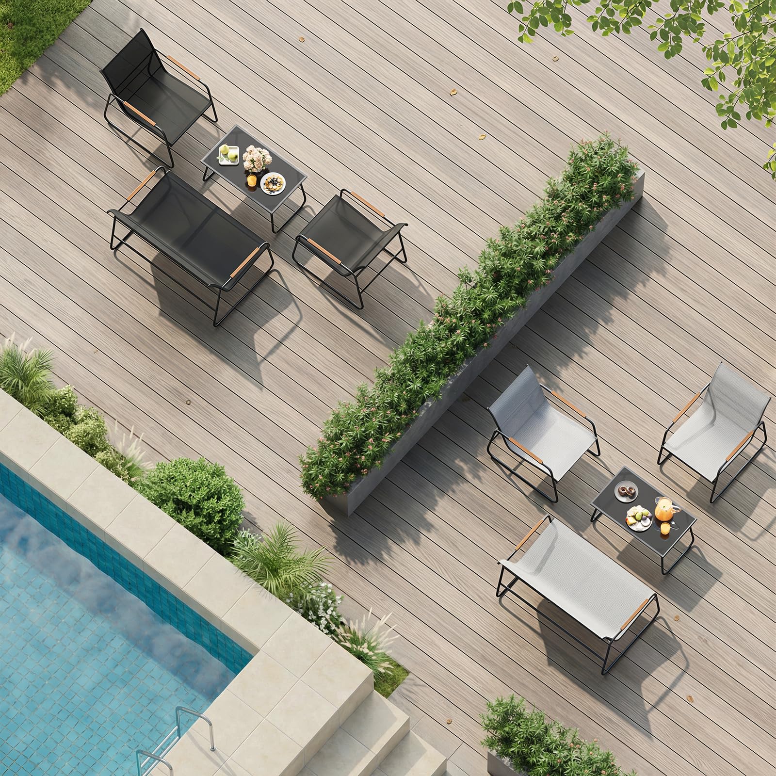 WOLTU Gartenmöbel Set 4-teilig1 Tisch & 1 Zweisitzer-Sofa & 2 Sessel mit Rückenlehne und Armlehnen Ergonomisches Design UV-beständig Balkonmöbel für Terrasse und Balkon, Grau