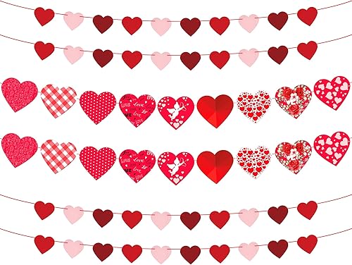 Guirnalda de corazón de fieltro para decoraciones de San Valentín, paquete de 30 unidades, sin bricolaje, pancarta de corazón roja, rosa claro,