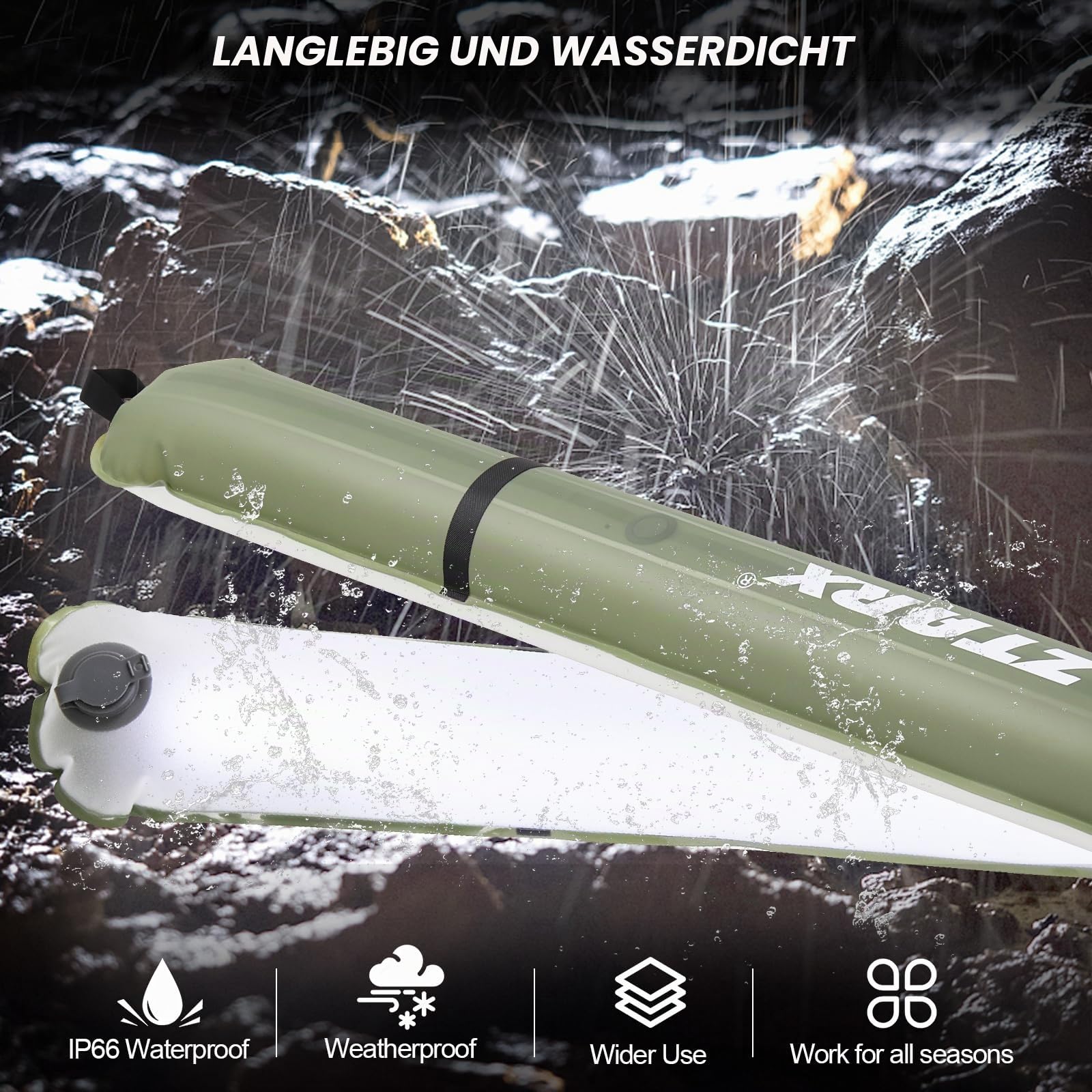 Qoolife Solar LED Campinglampe Aufladbar, Faltbare Camping Licht Lampe Energienbank mit 2 Lademethoden (Solar/USB) und 4 Lichtmodi für Outdoor, Stromausfällen, Notfall, Ausfälle, Angeln 85CM