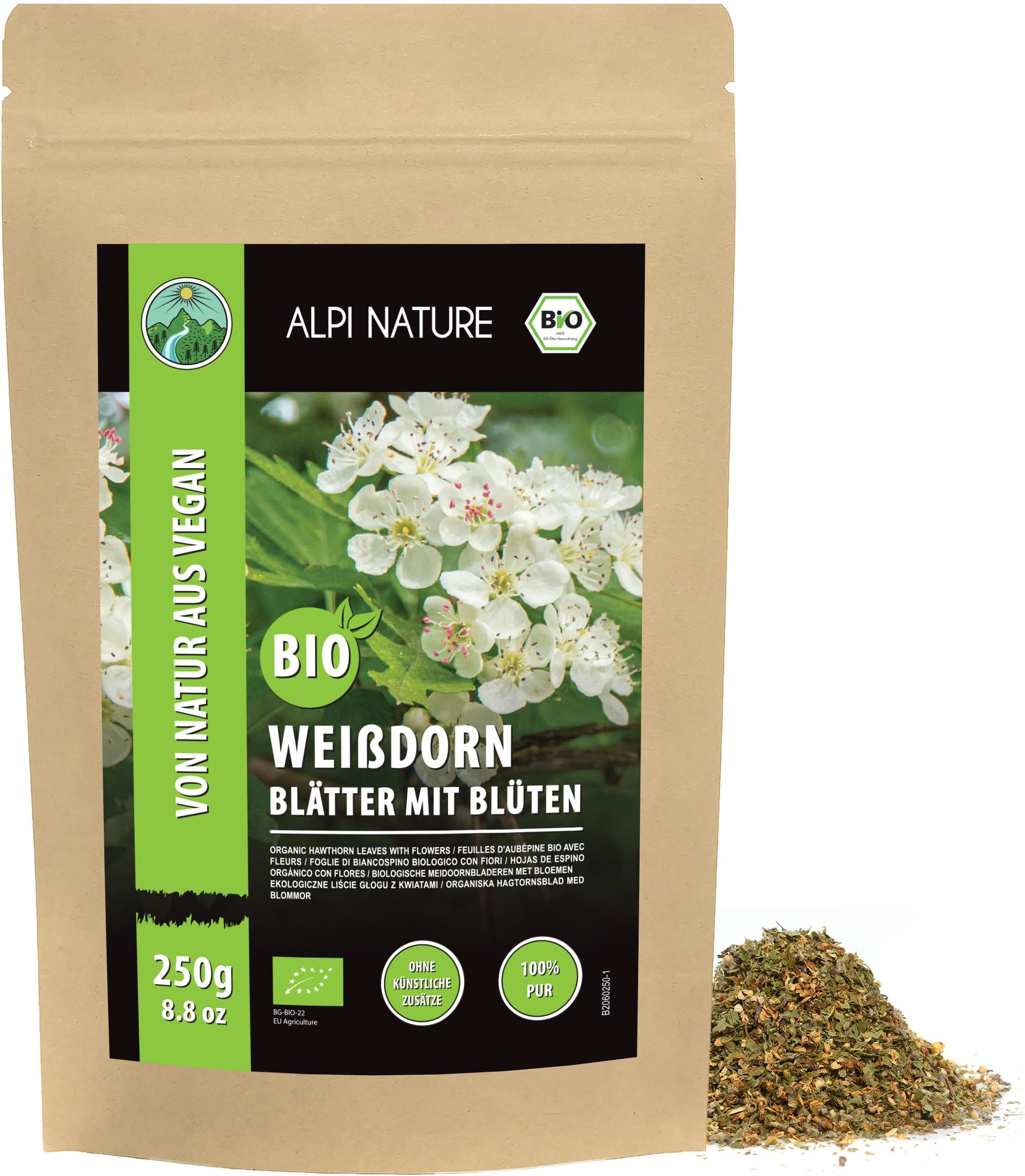 Organic Hawthorn Tea 250g 8.8 oz, Dried and Cut Hawthorn Leaves and Flowers for Tea