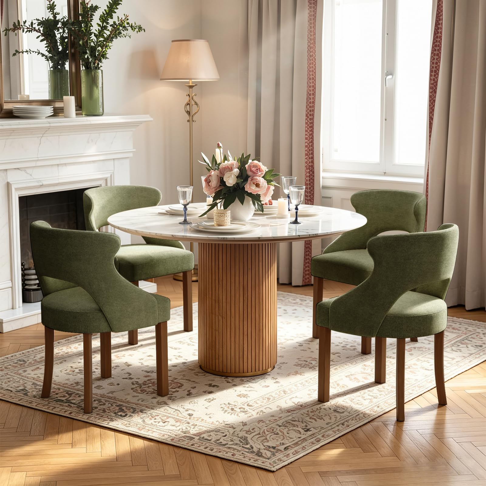 Farmhouse Linen Upholstered Dining Chairs Set of 4