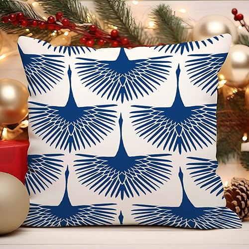 Miniatura 4 de Swan Flock - Funda de cojín azul con diseño de pájaro azul, funda de almohada para sofá, chinoiserie japonesa, 16 x 16 pulgadas, almohadas de lino