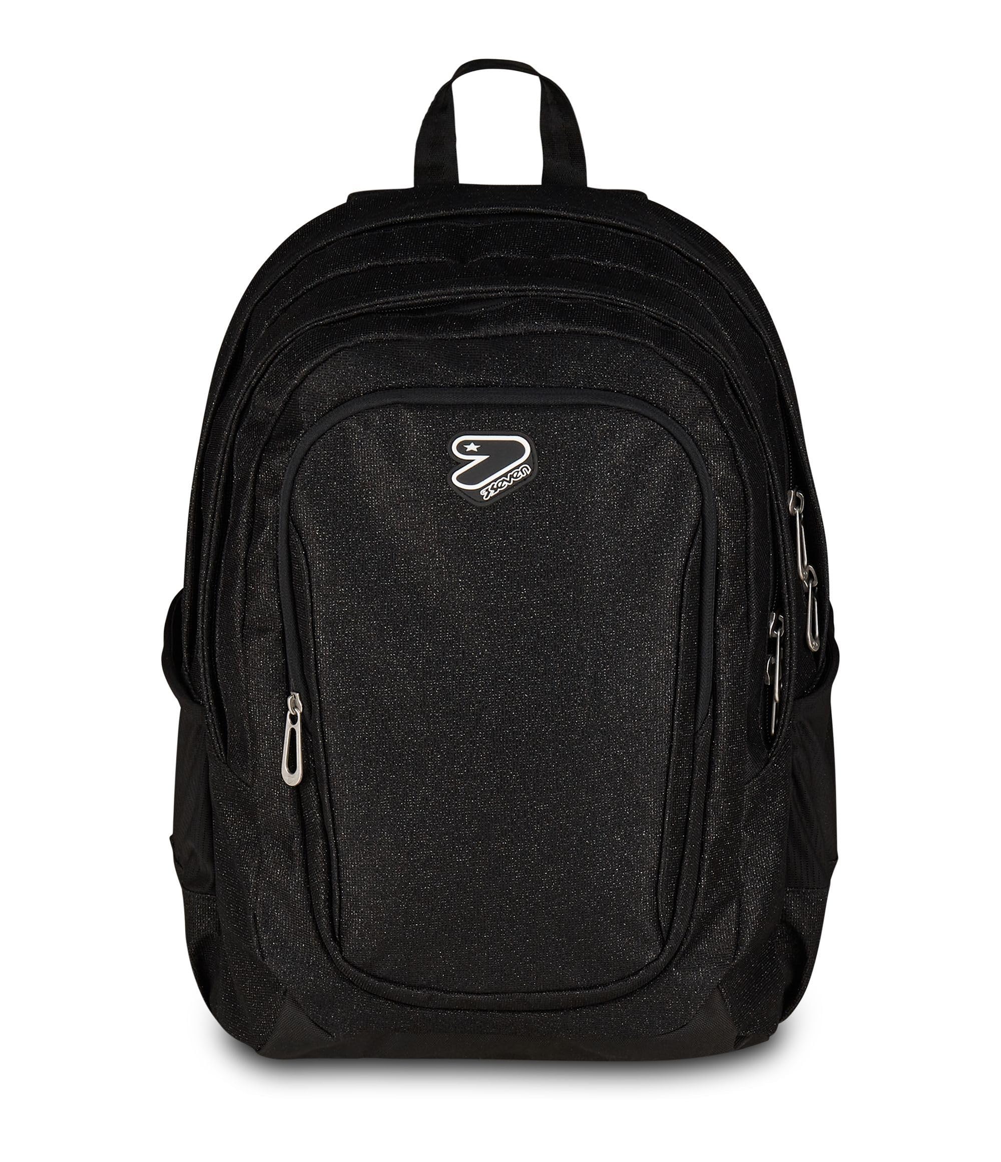 Seven Zaino Doppio Scomparto Tech Shiny, Nero, Tasca Porta PC e Tasca Porta Borraccia, Scuola Media e Superiore, Ragazza