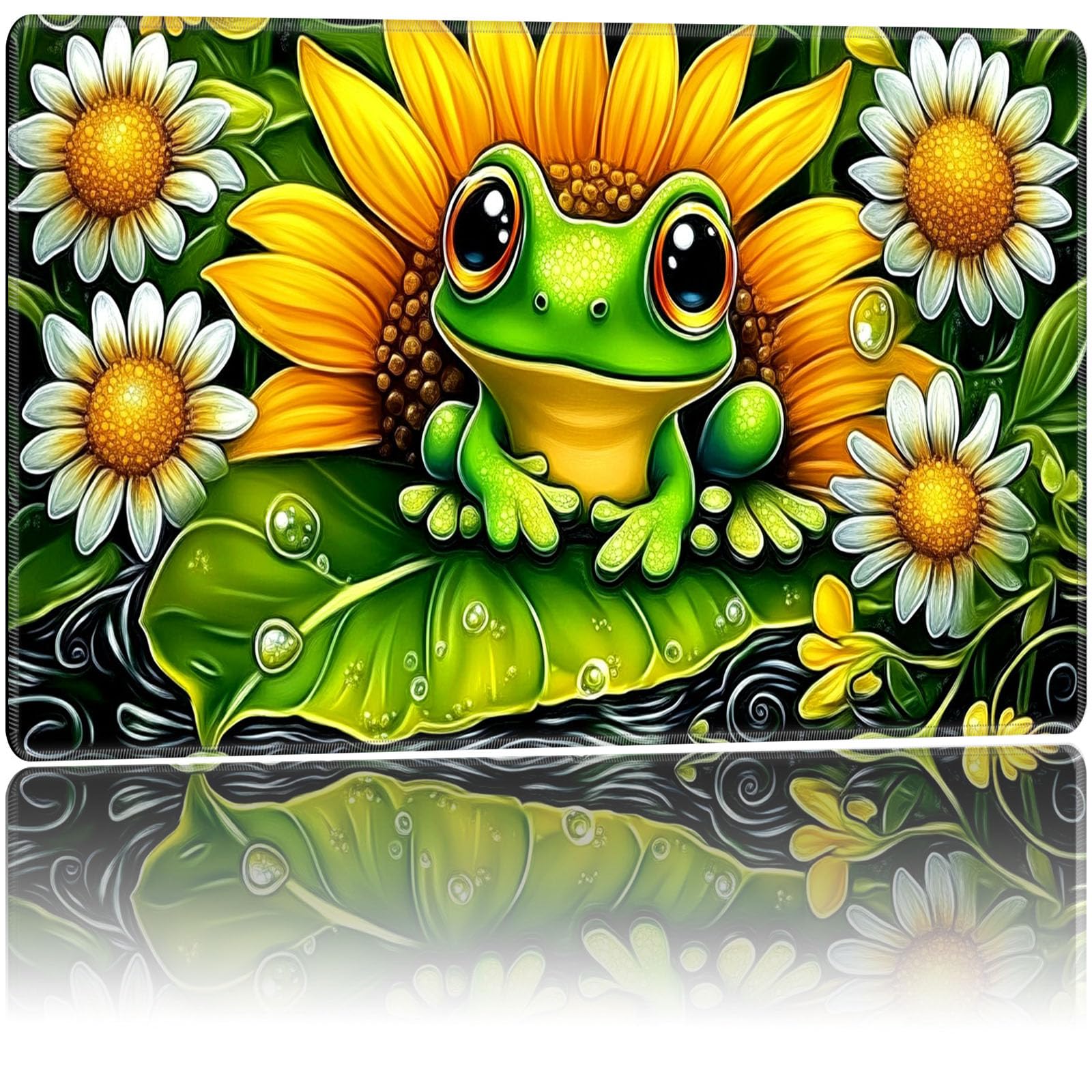 FKIUBWRY for MTG Playmat,TCG Card Game Playmat 24 x 14 inches,Mouse Pad,Magic Mat,for Magic The Gathering Board Game Desk Mat,Non-Slip Rubber Base,Stitched Edge,Storage Bag,Cute Frog Floral