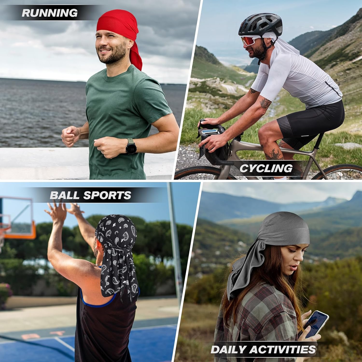 Bandanas Skull Cap for Men Women 3-in-1 Breathable Helmet Liner Neck Widening UV Sun Protection Neck Drape Do Rag Cycling Cap - Image 7