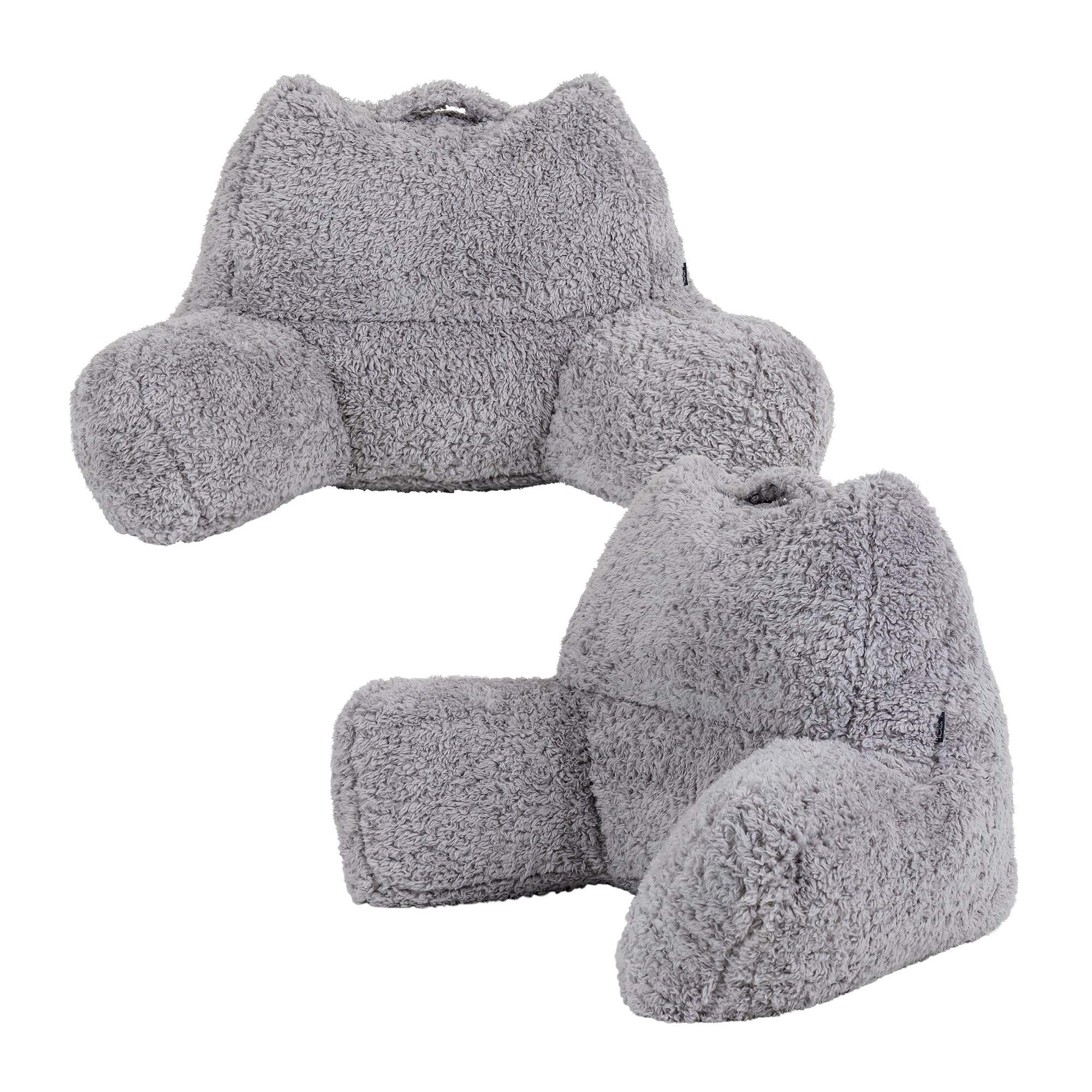 icon Teddy Bear Fleece Large Cuddle Cushion, Grey, 2 Pack, Reading Pillow, Back Support Cushion, Back Support Pillow for Bed with Bead filling included, Ideal as a backrest for sitting up in bed