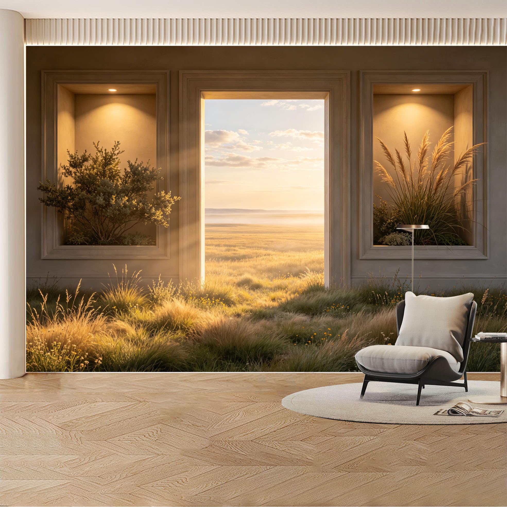 Custom Wall Mural Wallpaper Meadow Grassland Landscape Nature Large Wall Art Mural Design Nordic Sunset Removable SelfAdhesive Large Photo for Living Room， Bedroom， Office