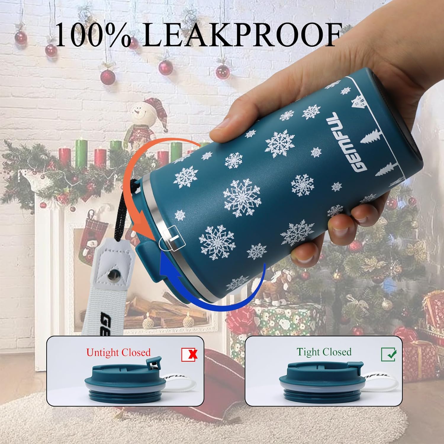 GEMFUL Travel Coffee Mug 17 oz Christmas Tumbler Gifts Screw Top Insulated Coffee Cup Leakproof BPA Free Xmas Fits in Car Cup Holder for Lover Female or Male (Blue) - Image 4