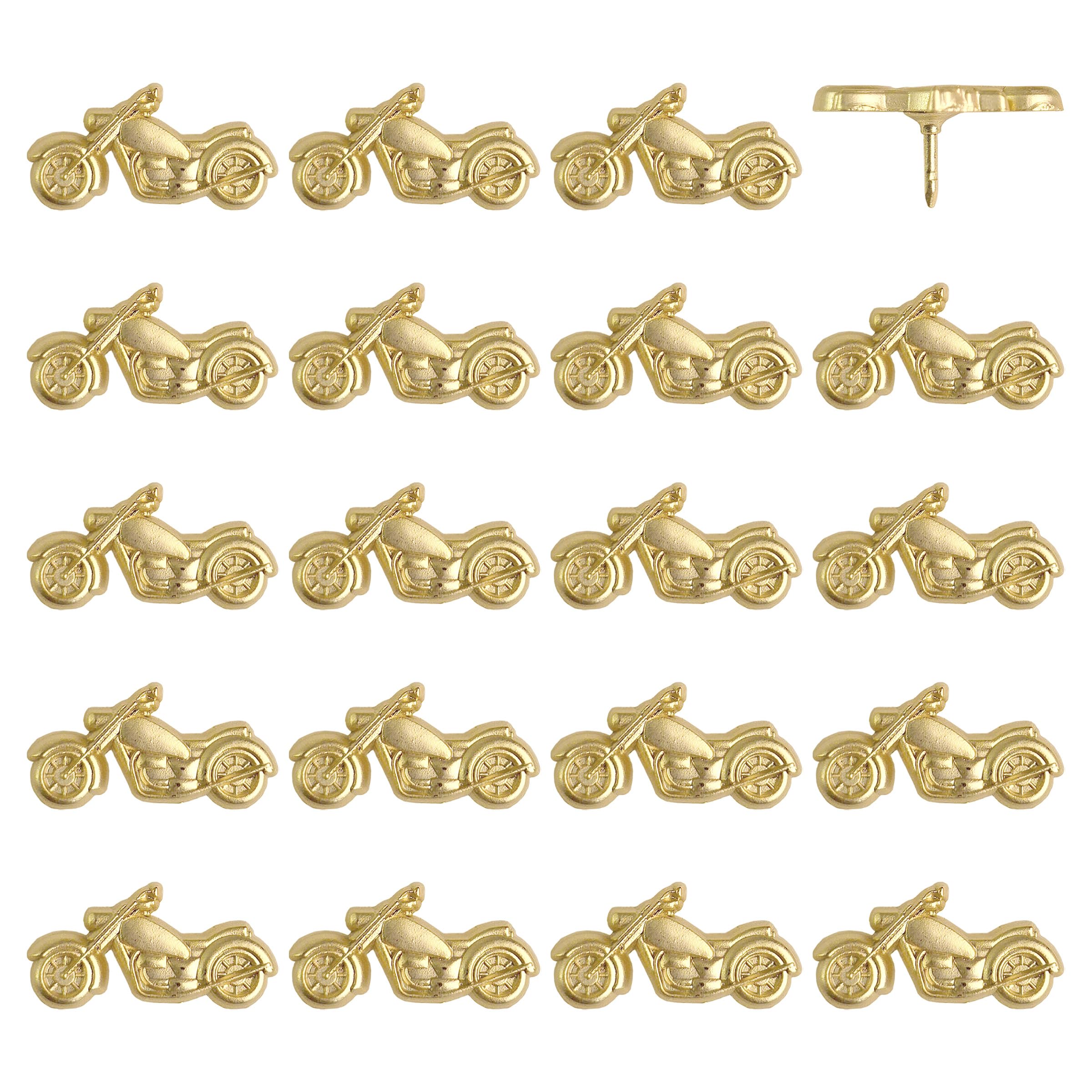 Motorrad-Pinnnadeln – Gold Metall Motorrad Pins – für Korktafel, Karten oder Anstecknadeln – entworfen in den USA – 20 Stück