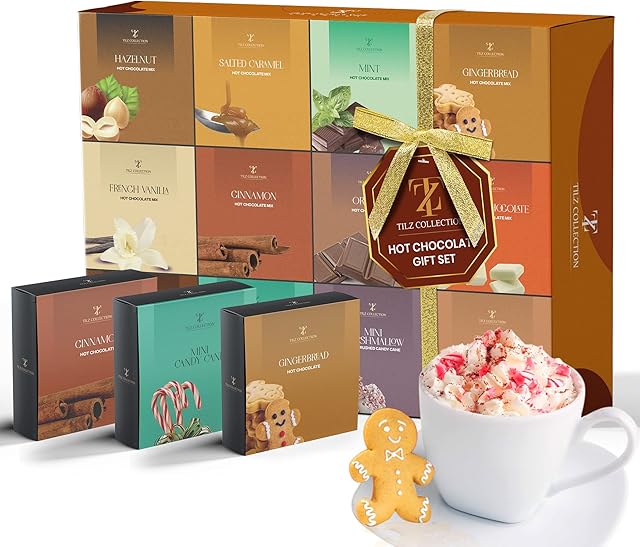 Hot Chocolate Gift Set - Flavoured Hot Chocolate Sachets 12 Pack Luxury Hot Chocolate Set Hot Chocolate Gifts For Women Men Kids Adults - Christmas Hot Chocolate Gift Set