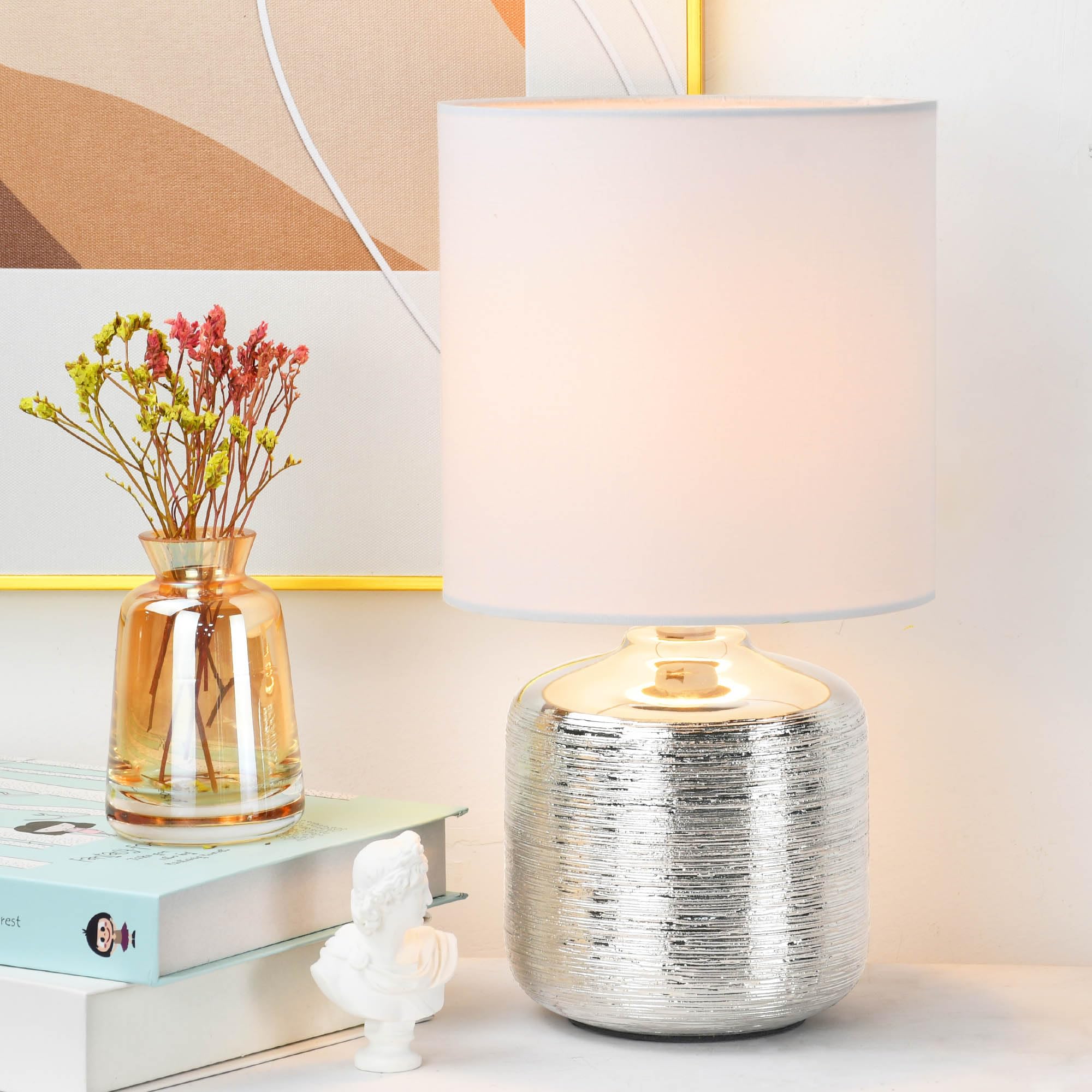 Photo 1 of Lampwell Beno Table Lamp, Ceramic Base, Off White Fabric Shade, 11.81" H