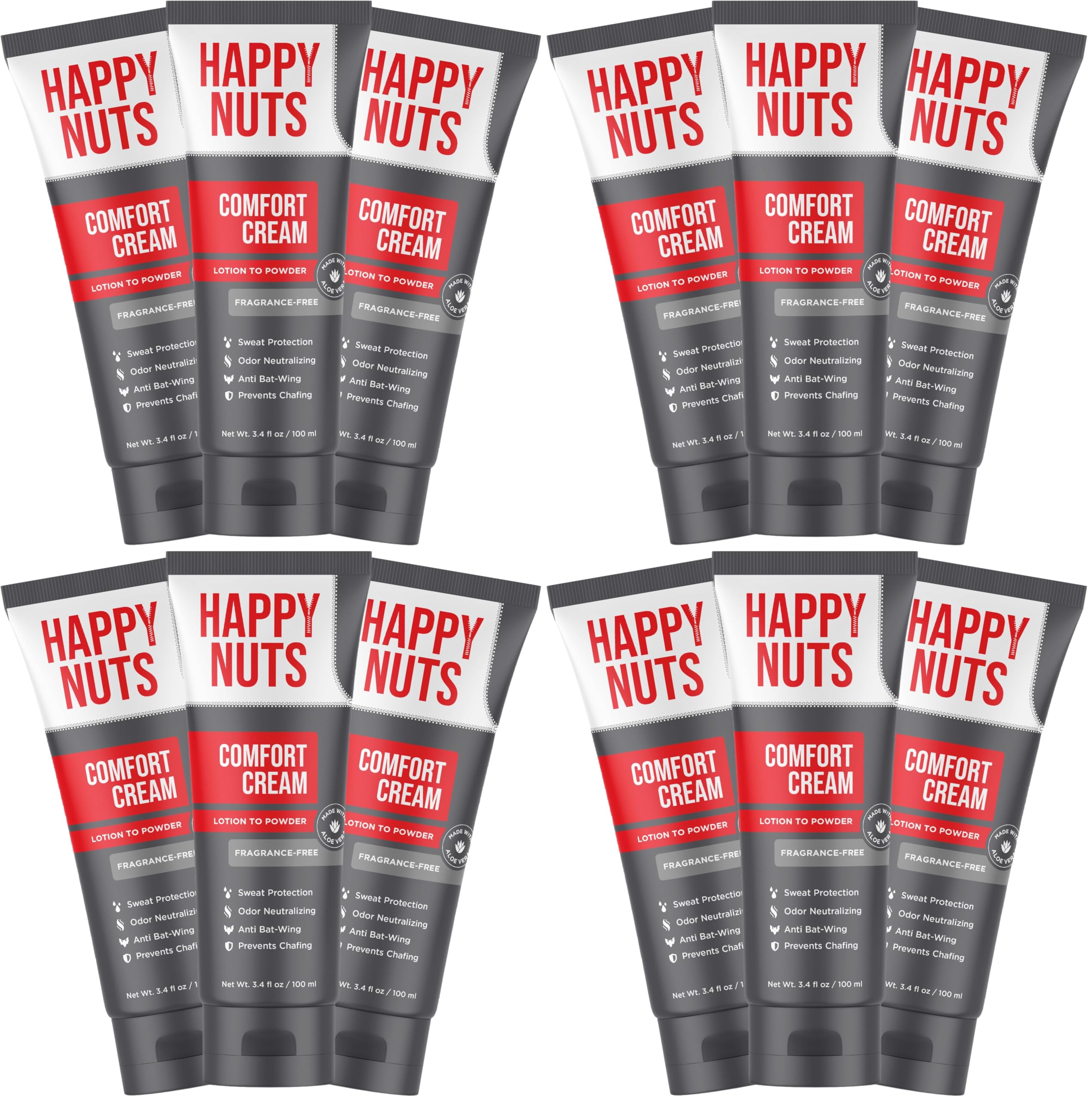 Happy Nuts Comfort Cream Deodorant For Men: Anti-Chafing Sweat Defense, Odor Control, Aluminum-Free Mens Deodorant & Hygiene Products for Men's Private Parts (12 PACK - UNSCENTED) Fragrance-Free 3.4 Fl Oz (Pack of 12)